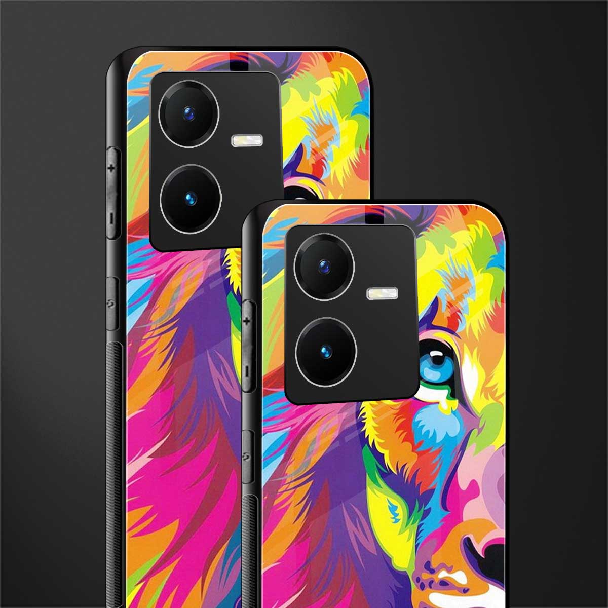 colourful fierce lion back phone cover | glass case for vivo y22