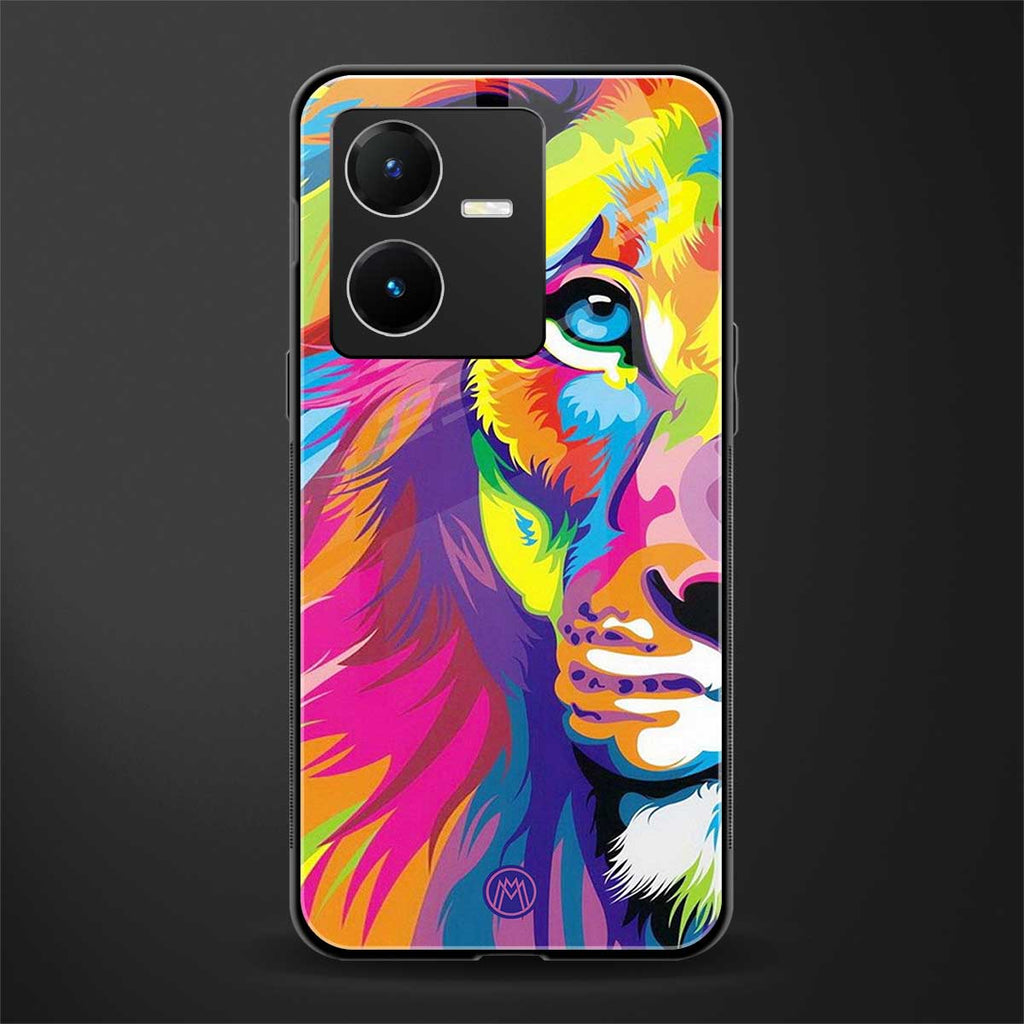 colourful fierce lion back phone cover | glass case for vivo y22