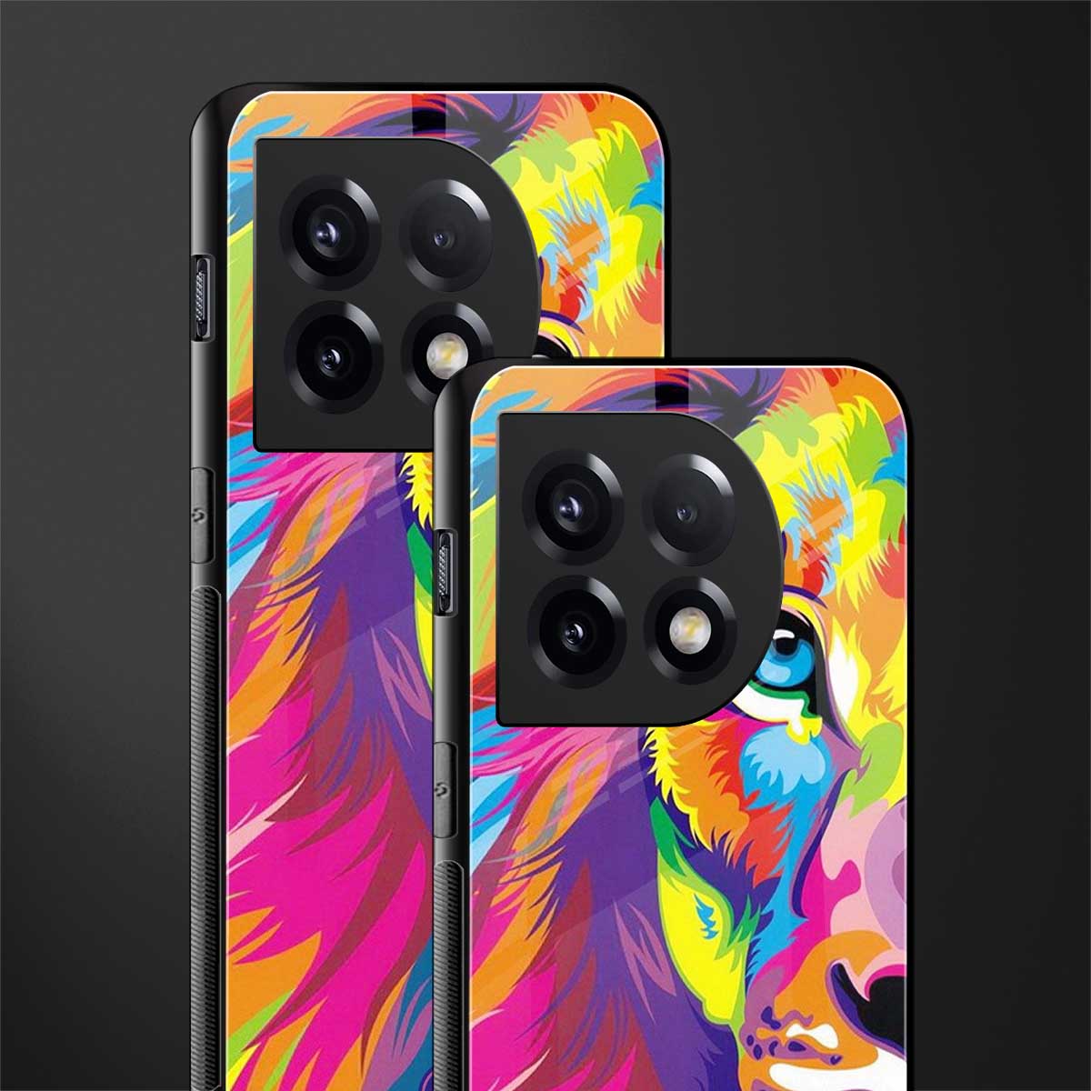 colourful fierce lion back phone cover | glass case for oneplus 11