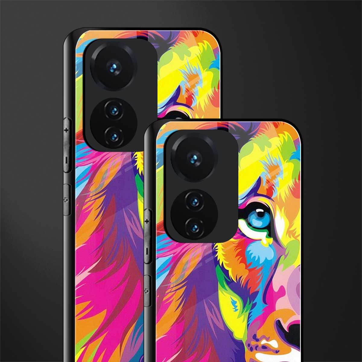 colourful fierce lion back phone cover | glass case for vivo t1 44w 4g