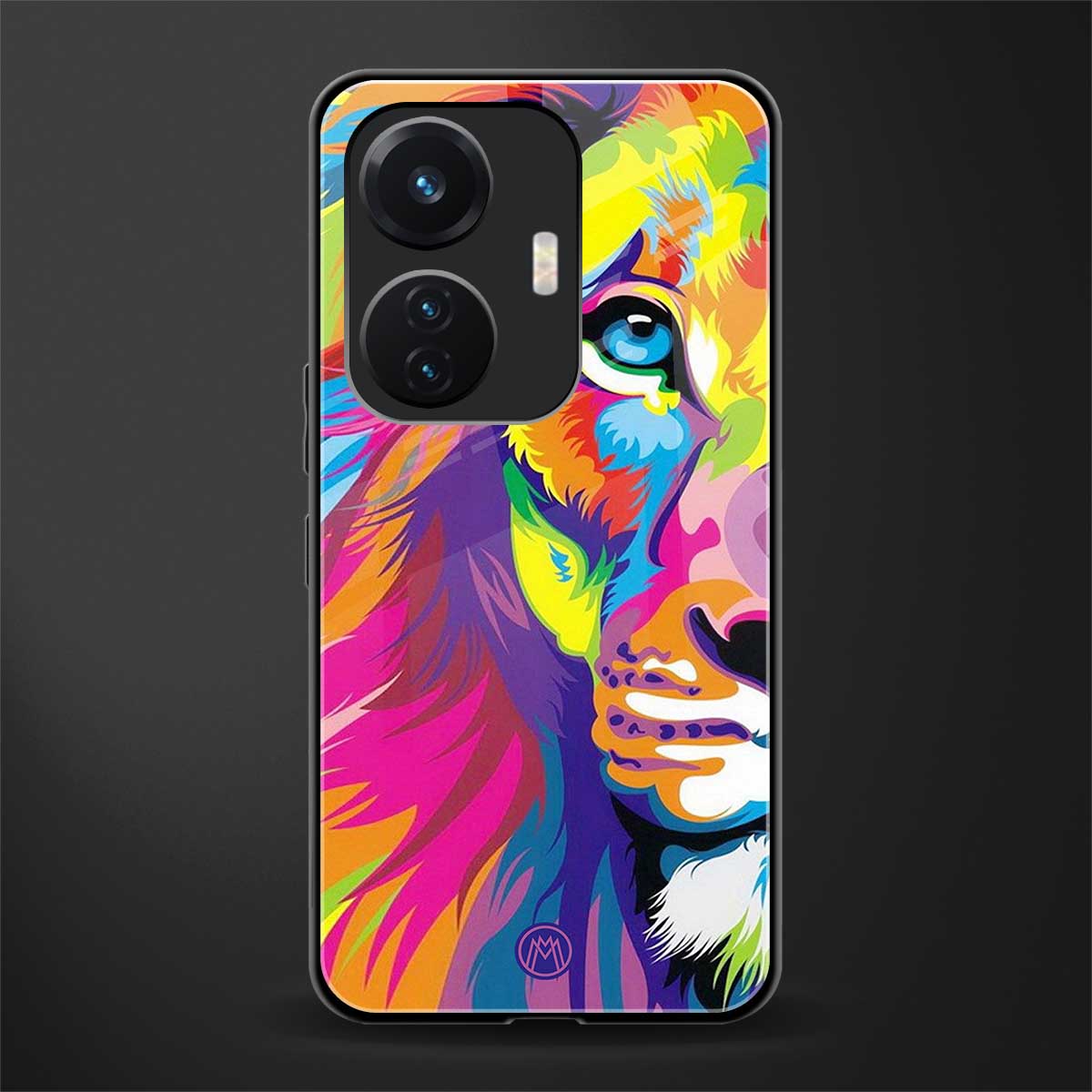 colourful fierce lion back phone cover | glass case for vivo t1 44w 4g
