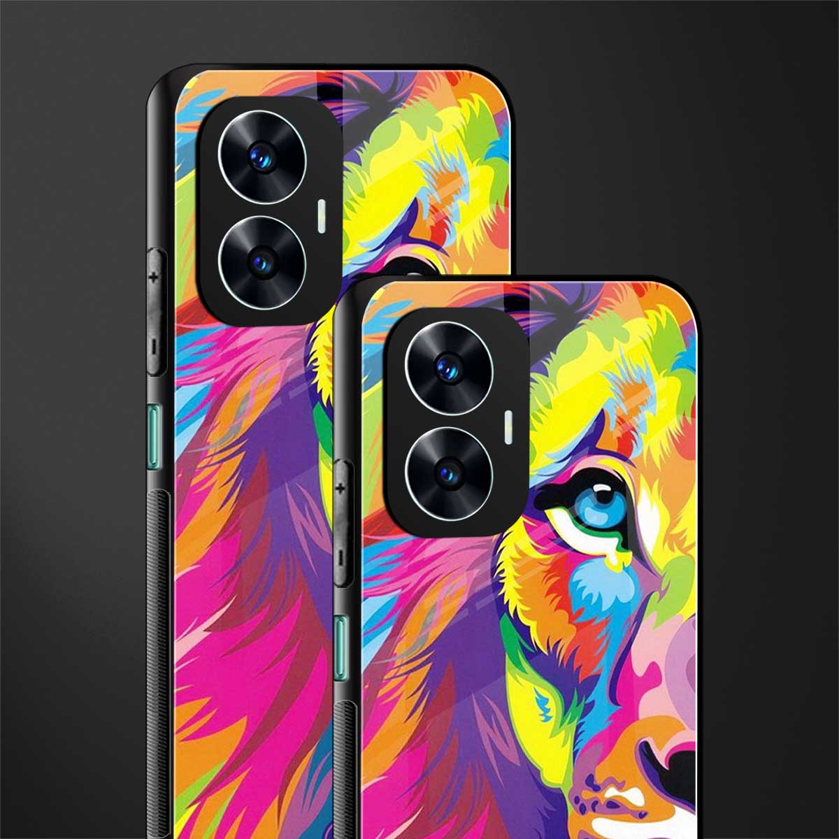 colourful fierce lion back phone cover | glass case for realme c55