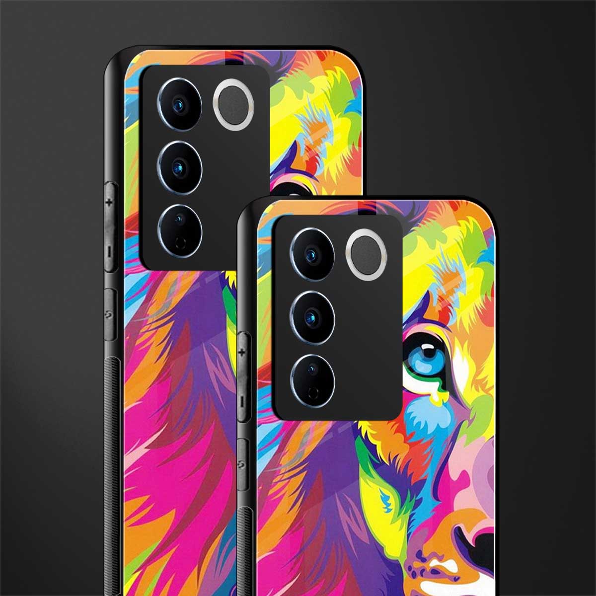 colourful fierce lion back phone cover | glass case for vivo v27 pro 5g