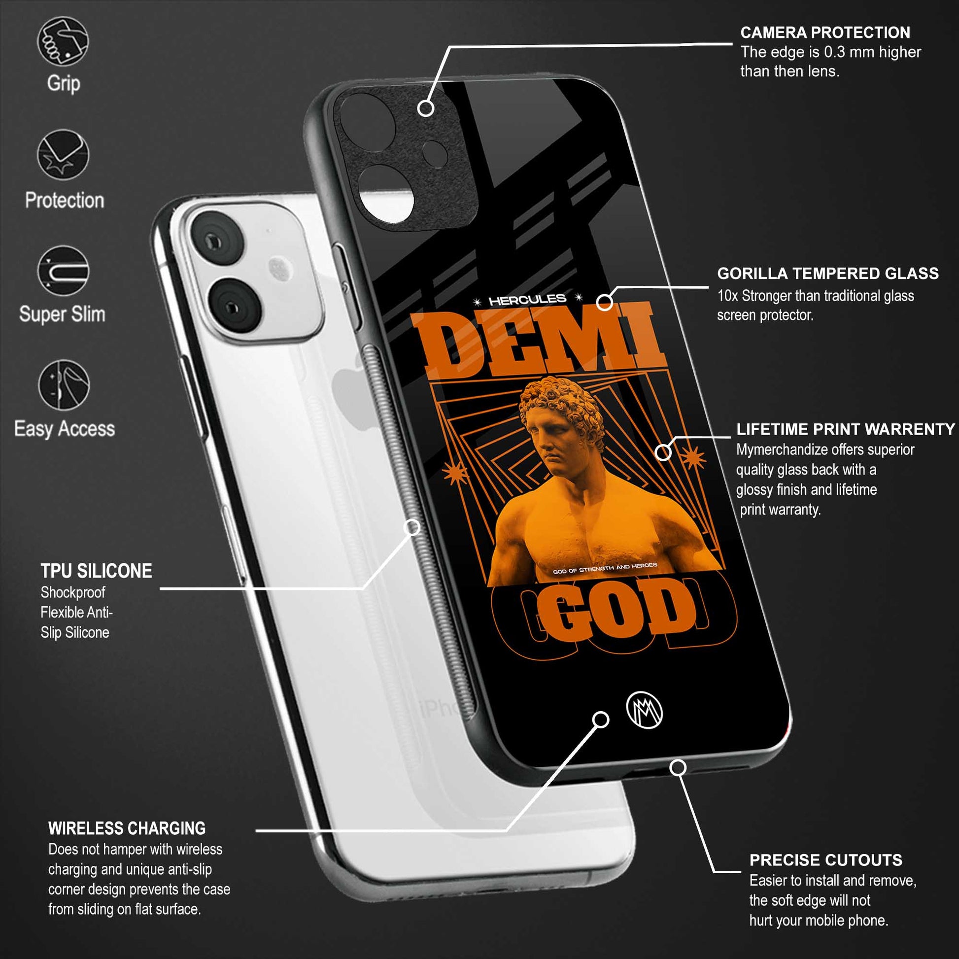 demi god back phone cover | glass case for vivo y22