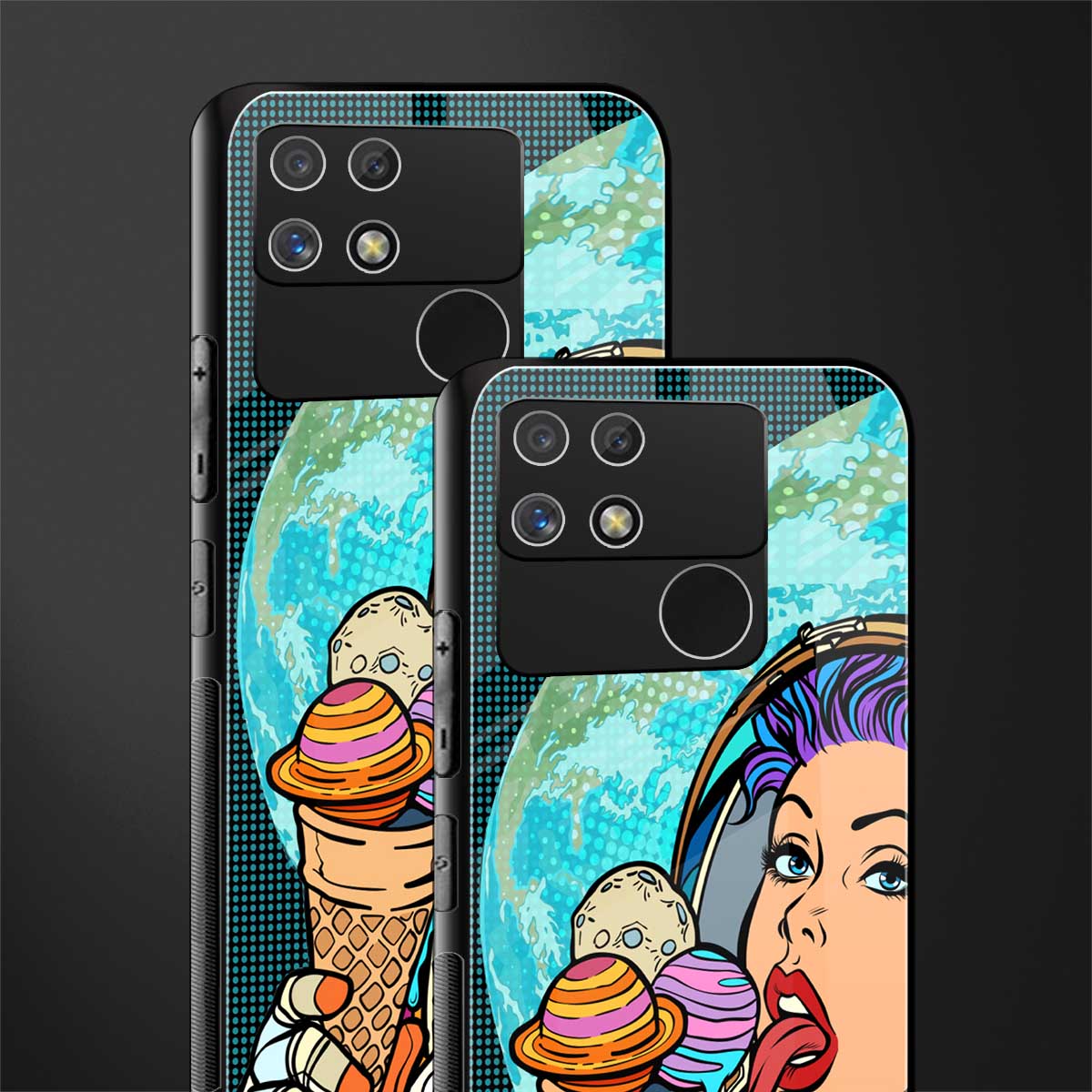 dessert space back phone cover | glass case for realme narzo 50a