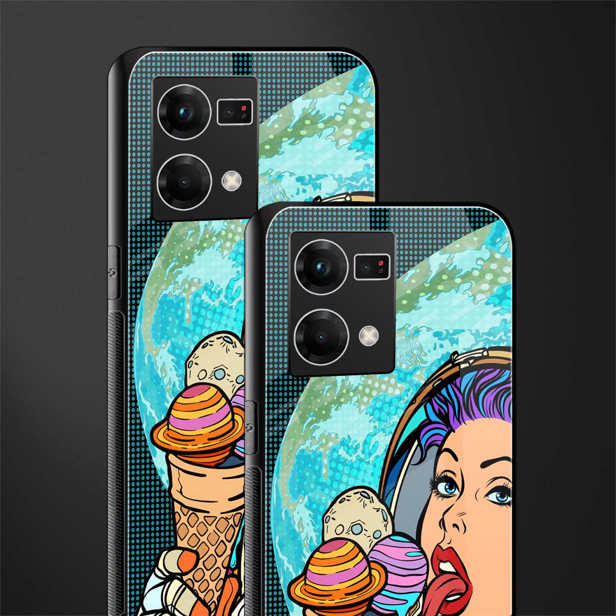 dessert space back phone cover | glass case for oppo f21 pro 4g