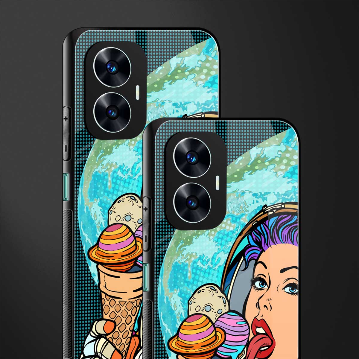 dessert space back phone cover | glass case for realme c55