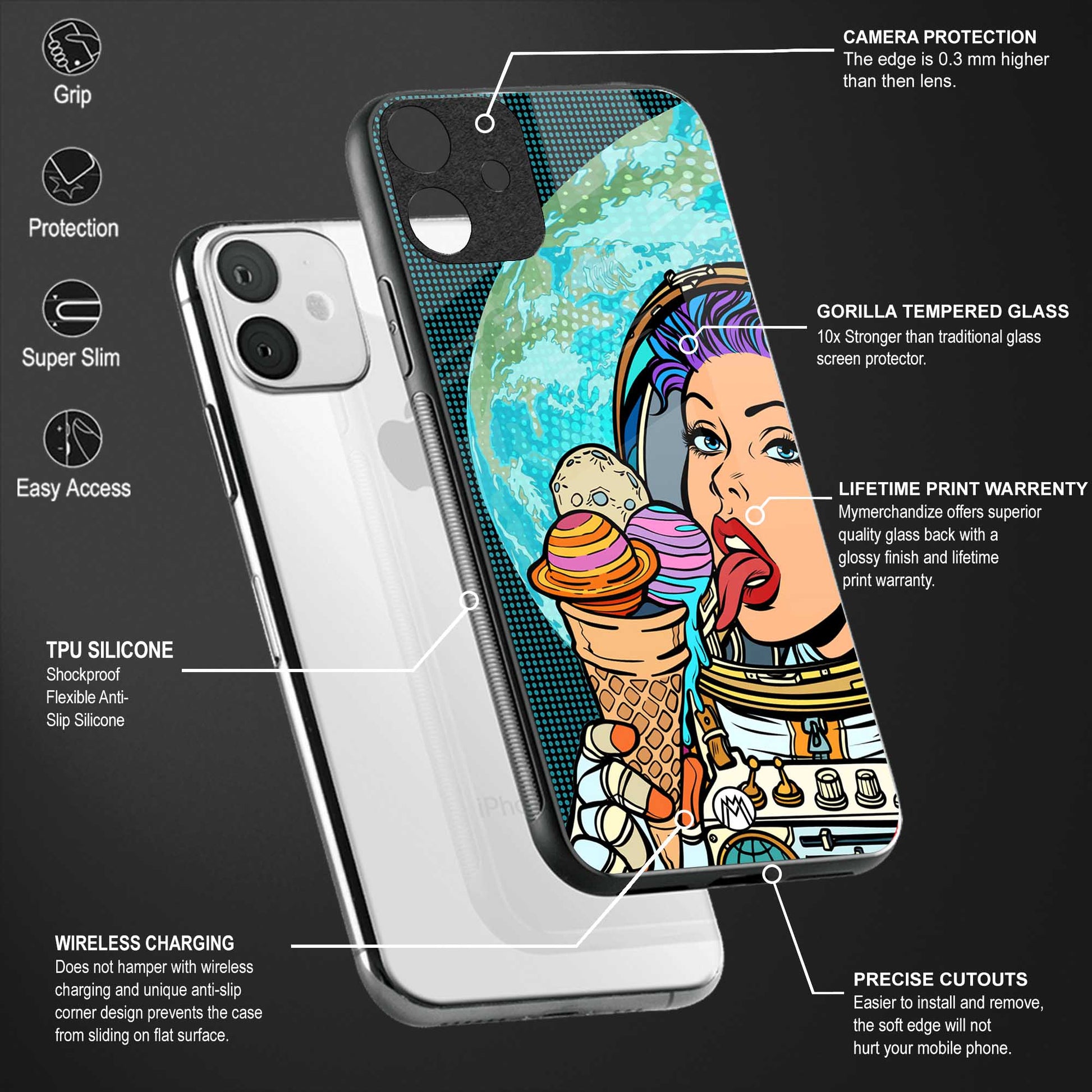 dessert space back phone cover | glass case for vivo t1 44w 4g
