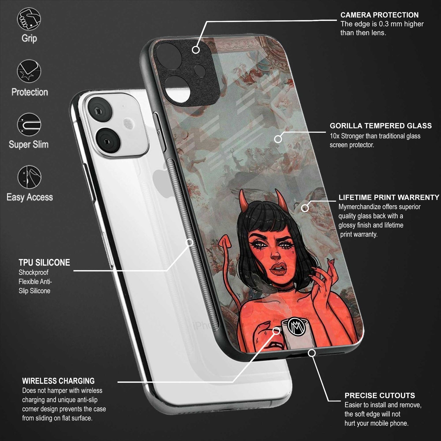 devil buys mymerchandize glass case for iphone 12 mini image-4