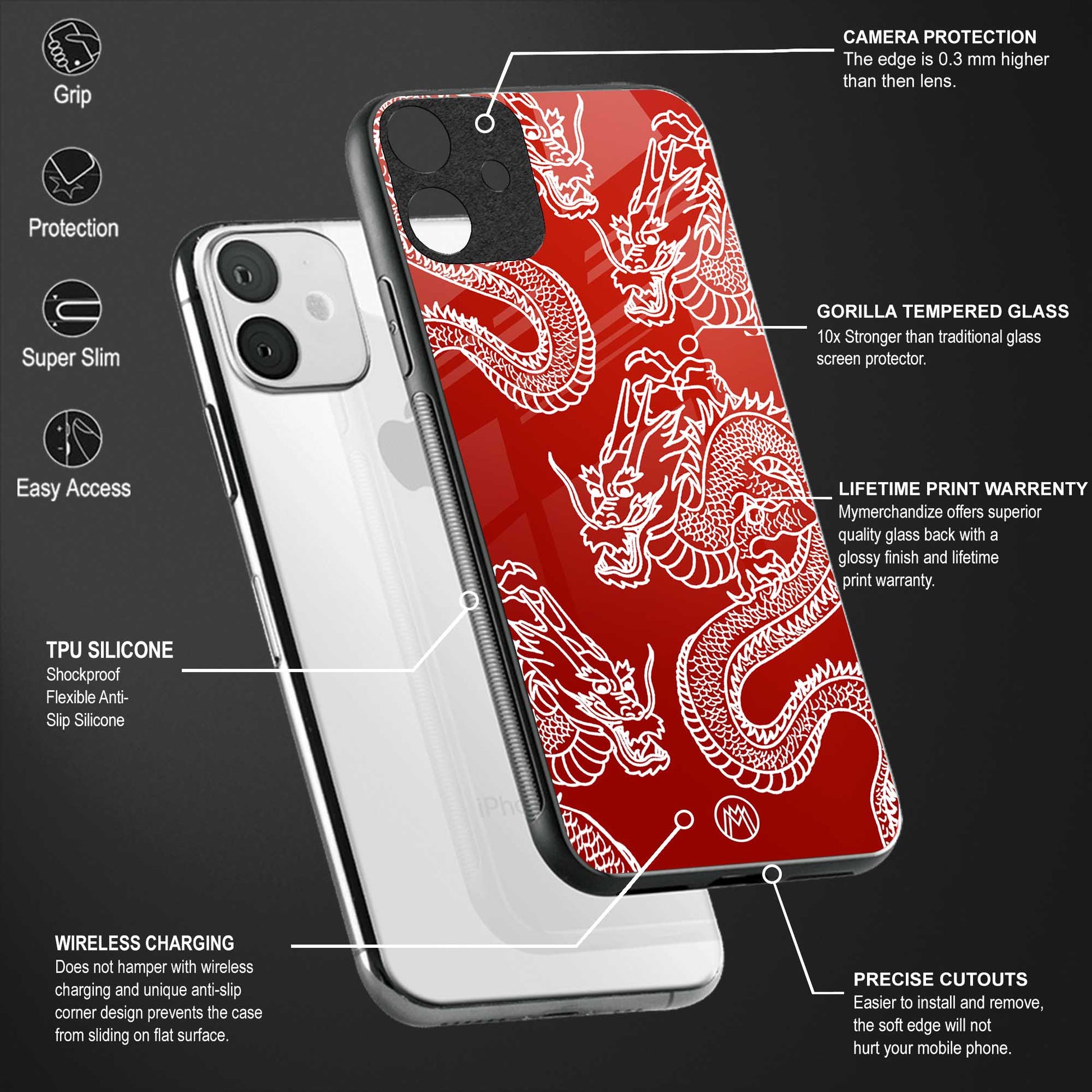 dragons red glass case for vivo v19 image-4