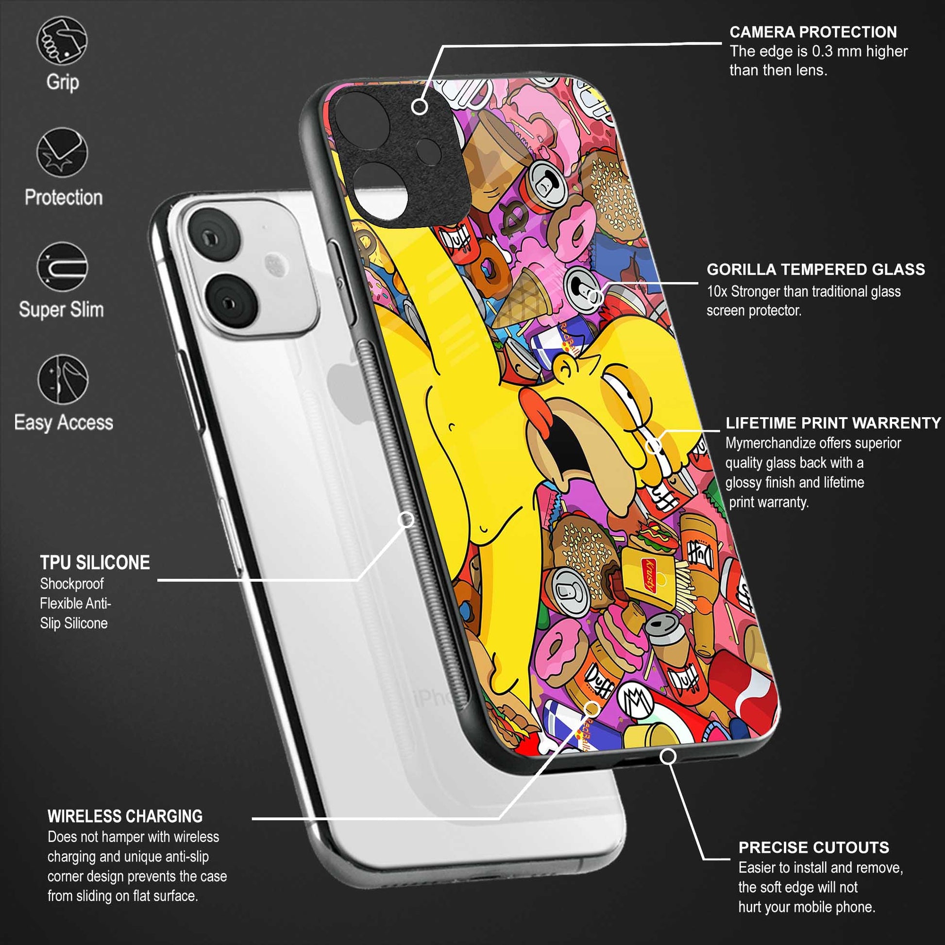 drunk homer simpsons back phone cover | glass case for vivo v27 pro 5g