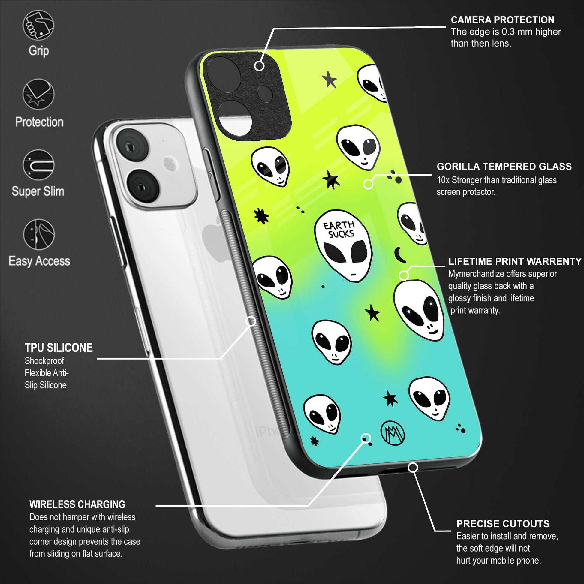 earth sucks neon edition glass case for iphone 8 plus image-4
