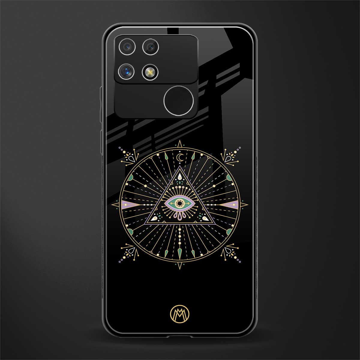 evil eye mandala black back phone cover | glass case for realme narzo 50a
