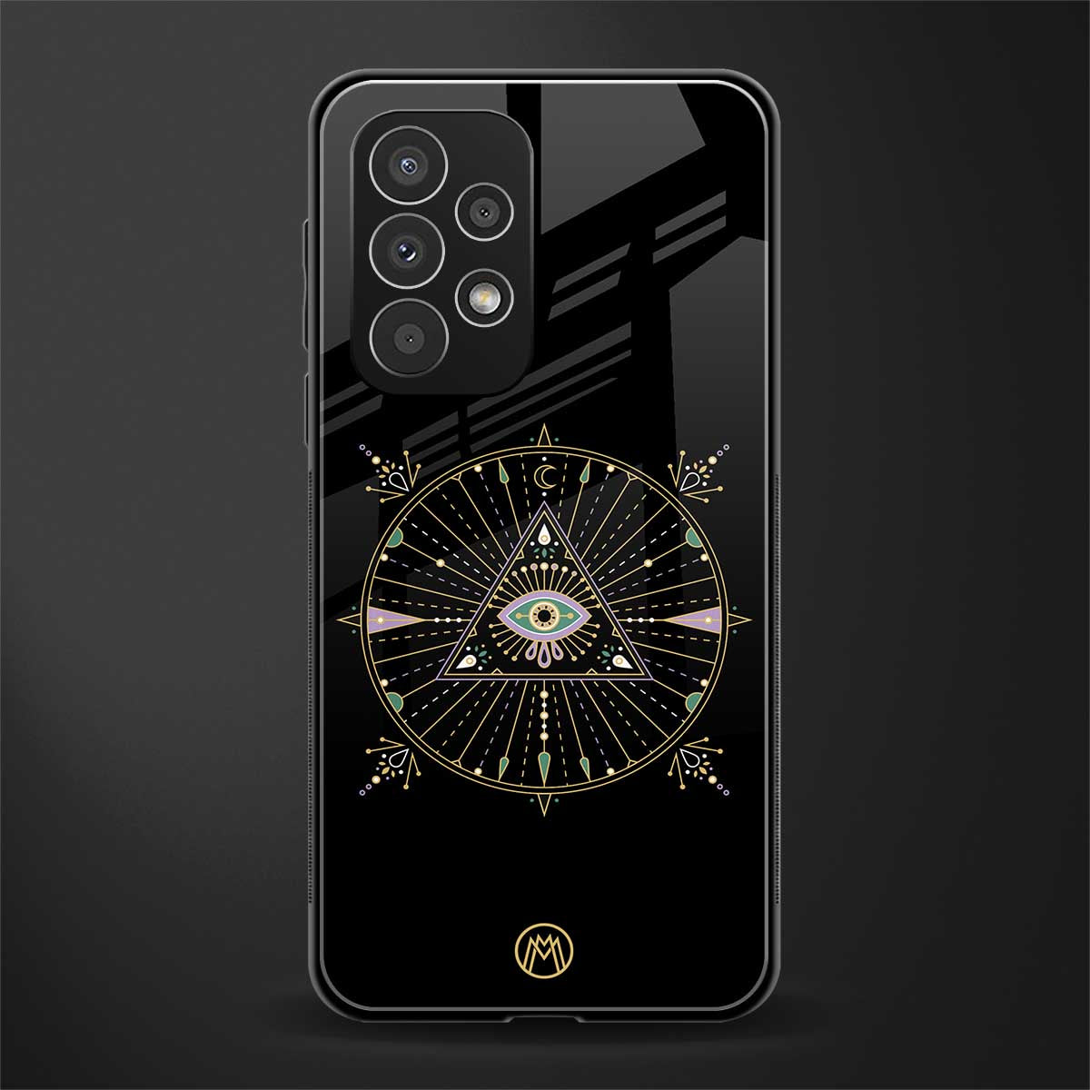 evil eye mandala black back phone cover | glass case for samsung galaxy a73 5g