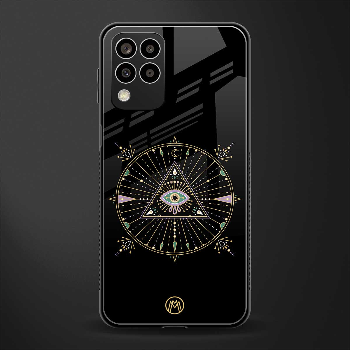 evil eye mandala black back phone cover | glass case for samsung galaxy m33 5g