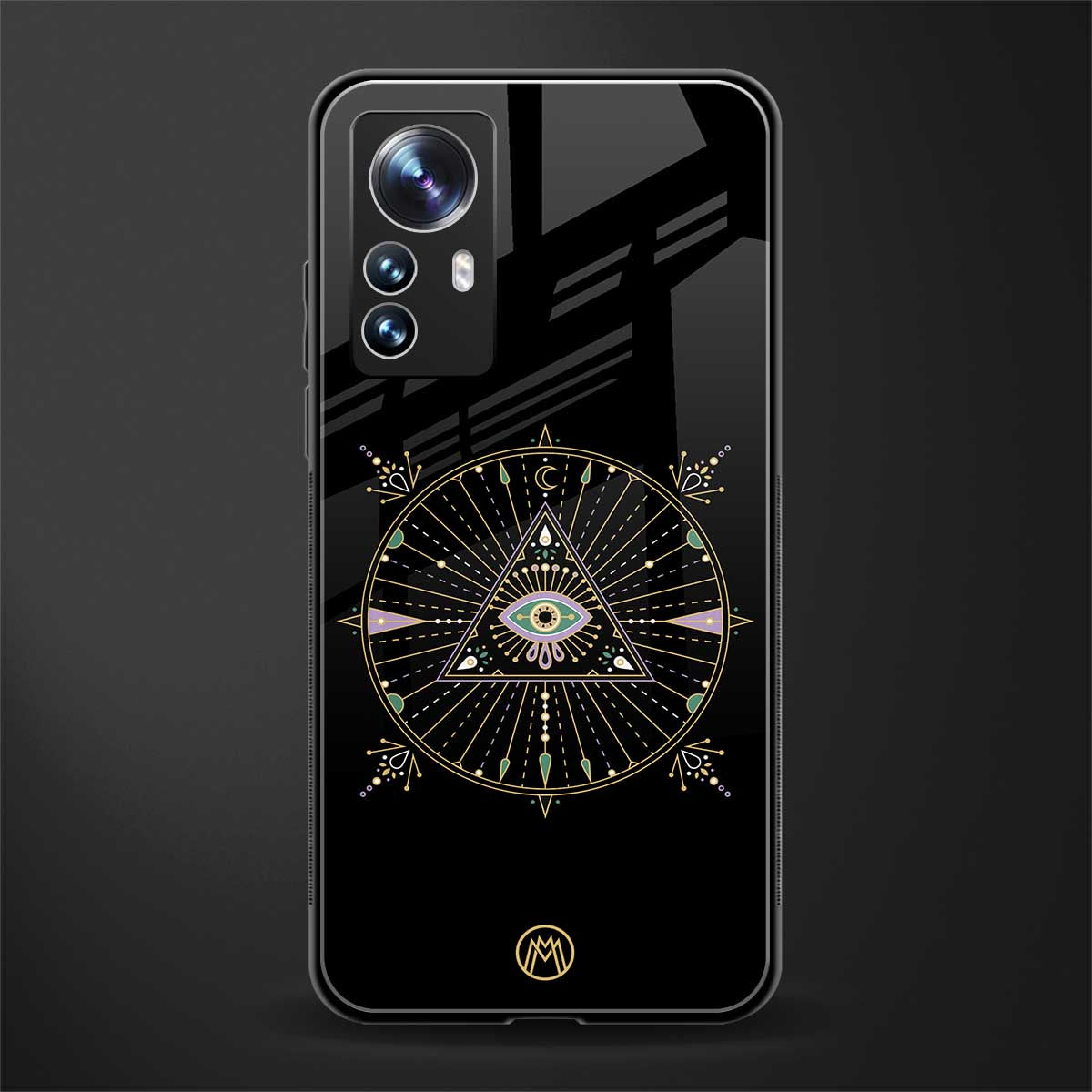 evil eye mandala black back phone cover | glass case for xiaomi 12 pro