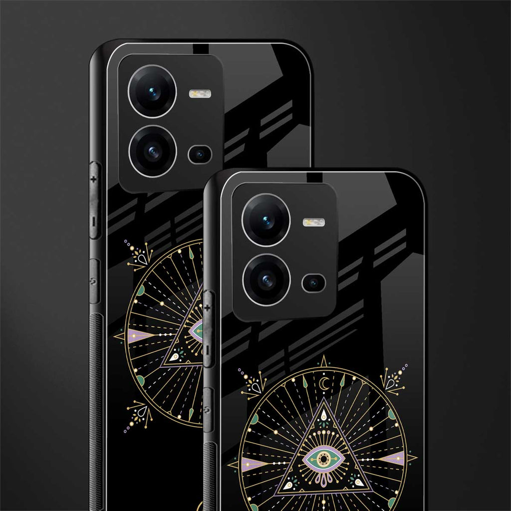 evil eye mandala black back phone cover | glass case for vivo v25-5g