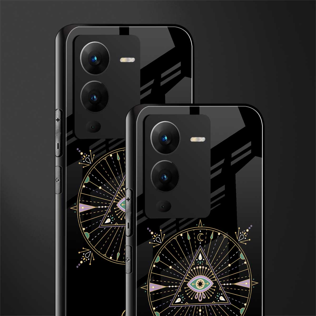 evil eye mandala black back phone cover | glass case for vivo v25 pro 5g