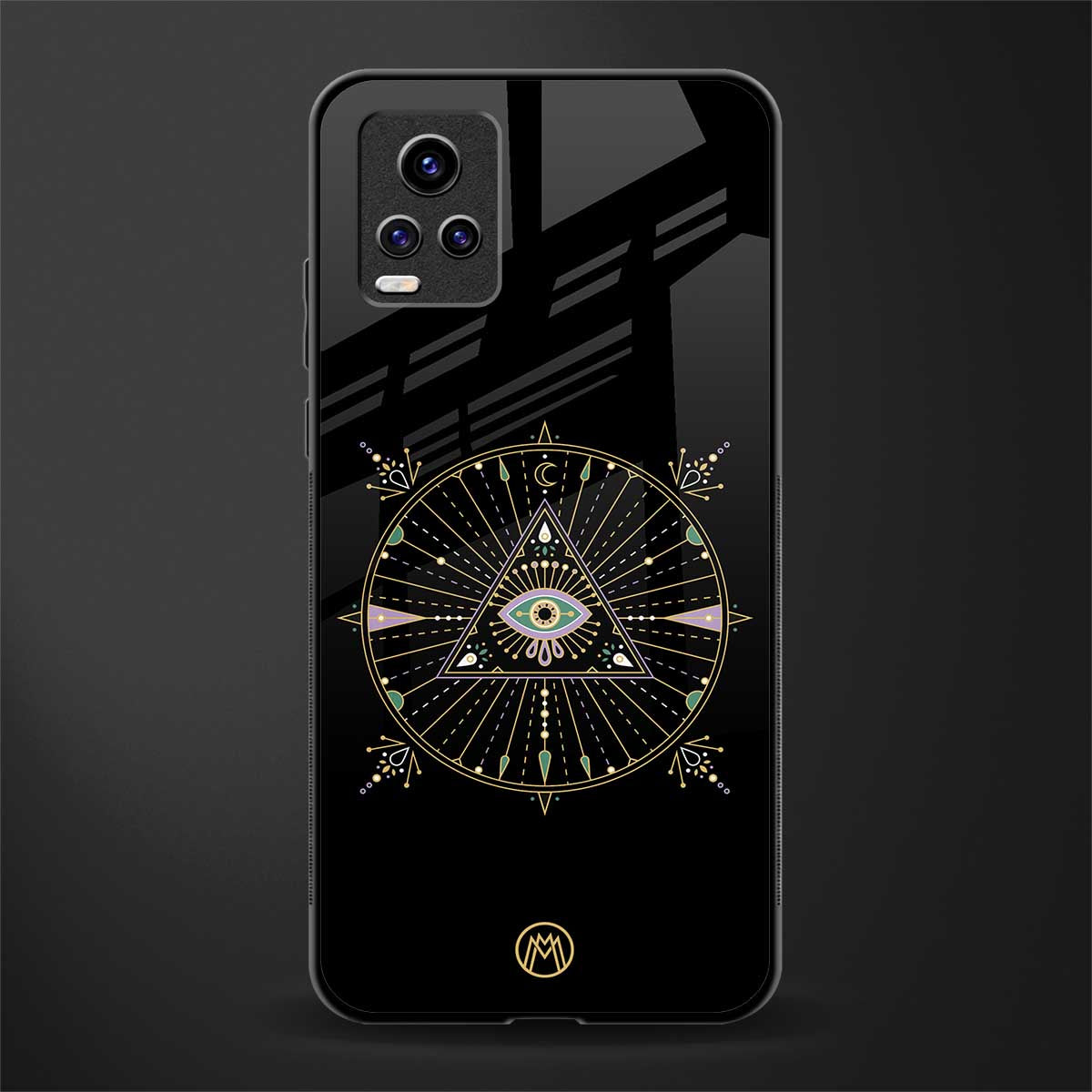evil eye mandala black back phone cover | glass case for vivo v21e 4g