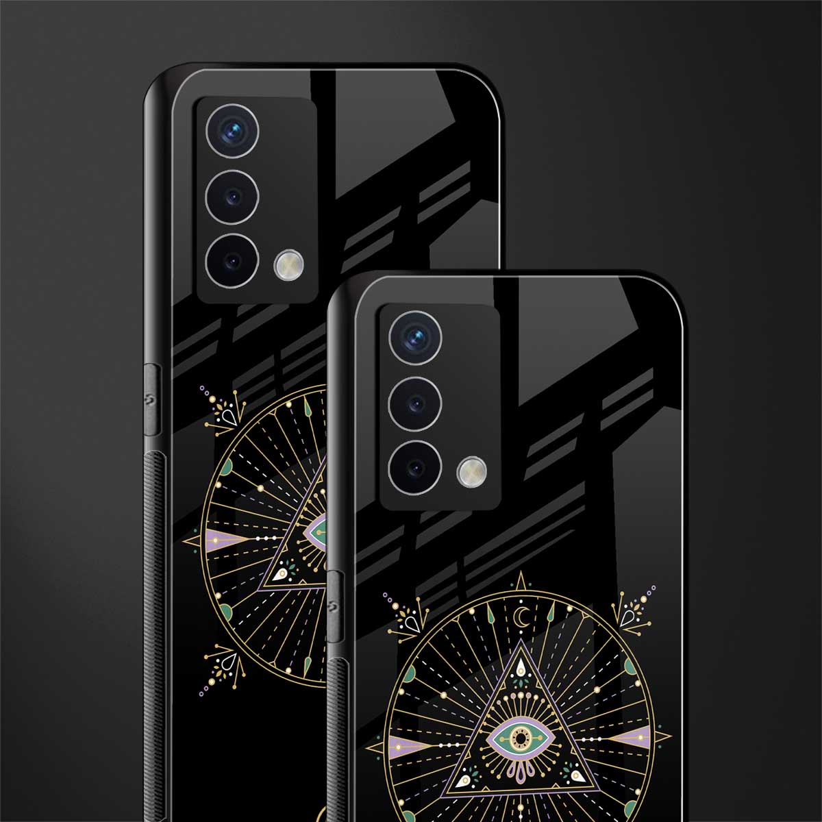 evil eye mandala black back phone cover | glass case for oppo a74 4g