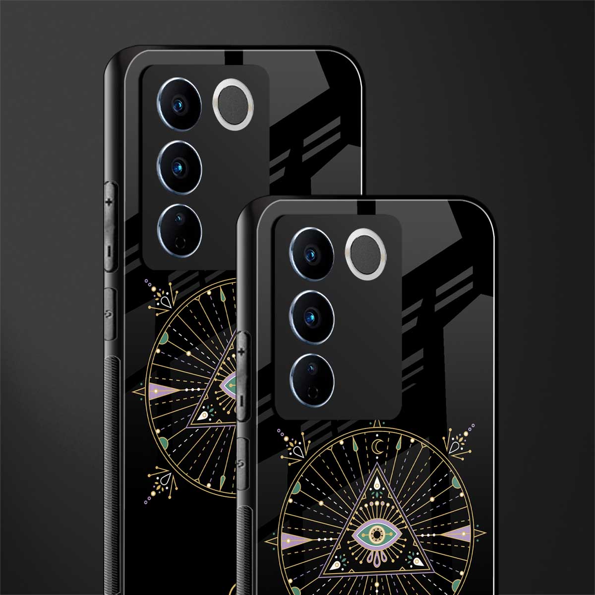 evil eye mandala black back phone cover | glass case for vivo v27 pro 5g