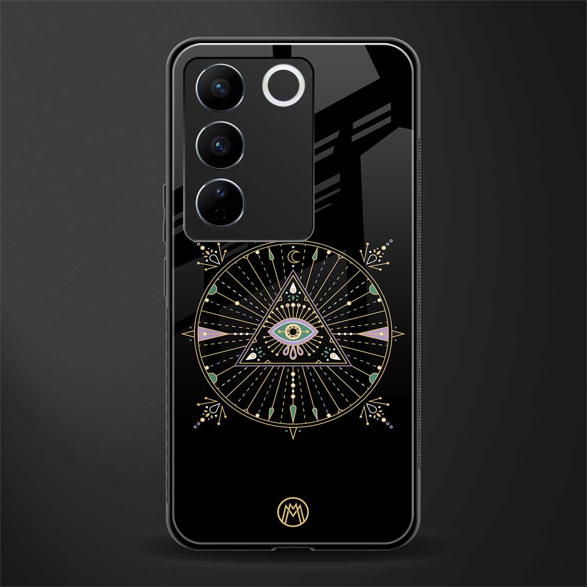 evil eye mandala black back phone cover | glass case for vivo v27 pro 5g
