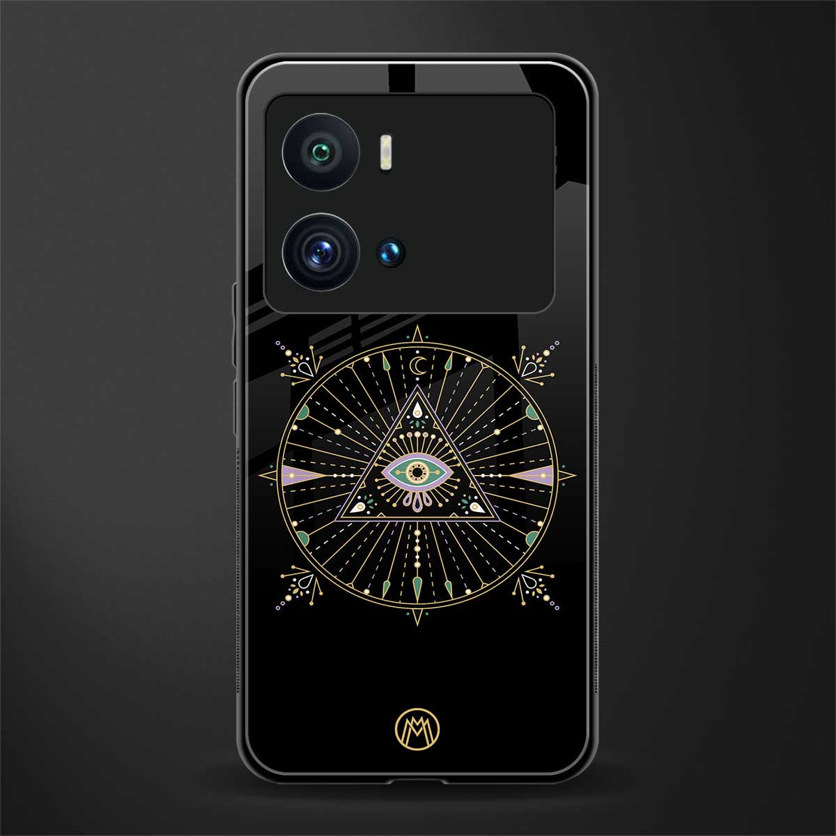 evil eye mandala black back phone cover | glass case for iQOO 9 Pro