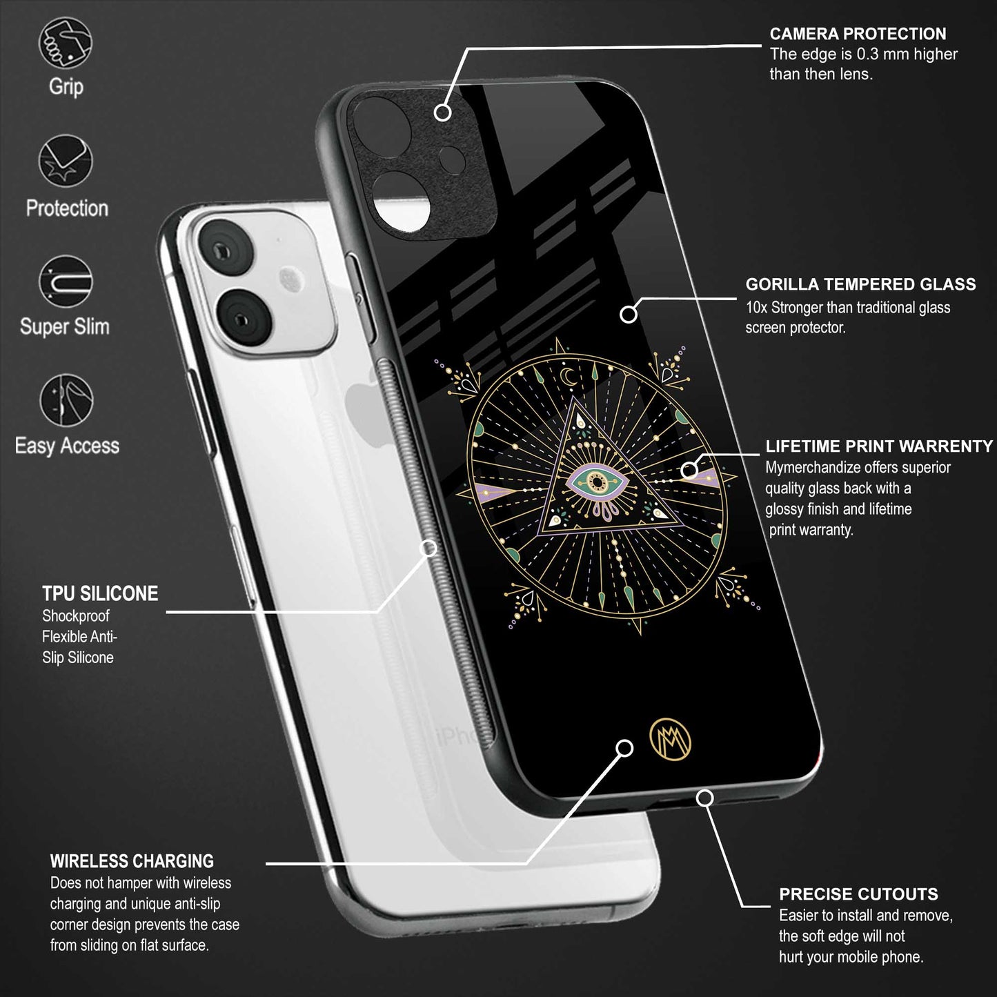 evil eye mandala black back phone cover | glass case for samsung galaxy a73 5g