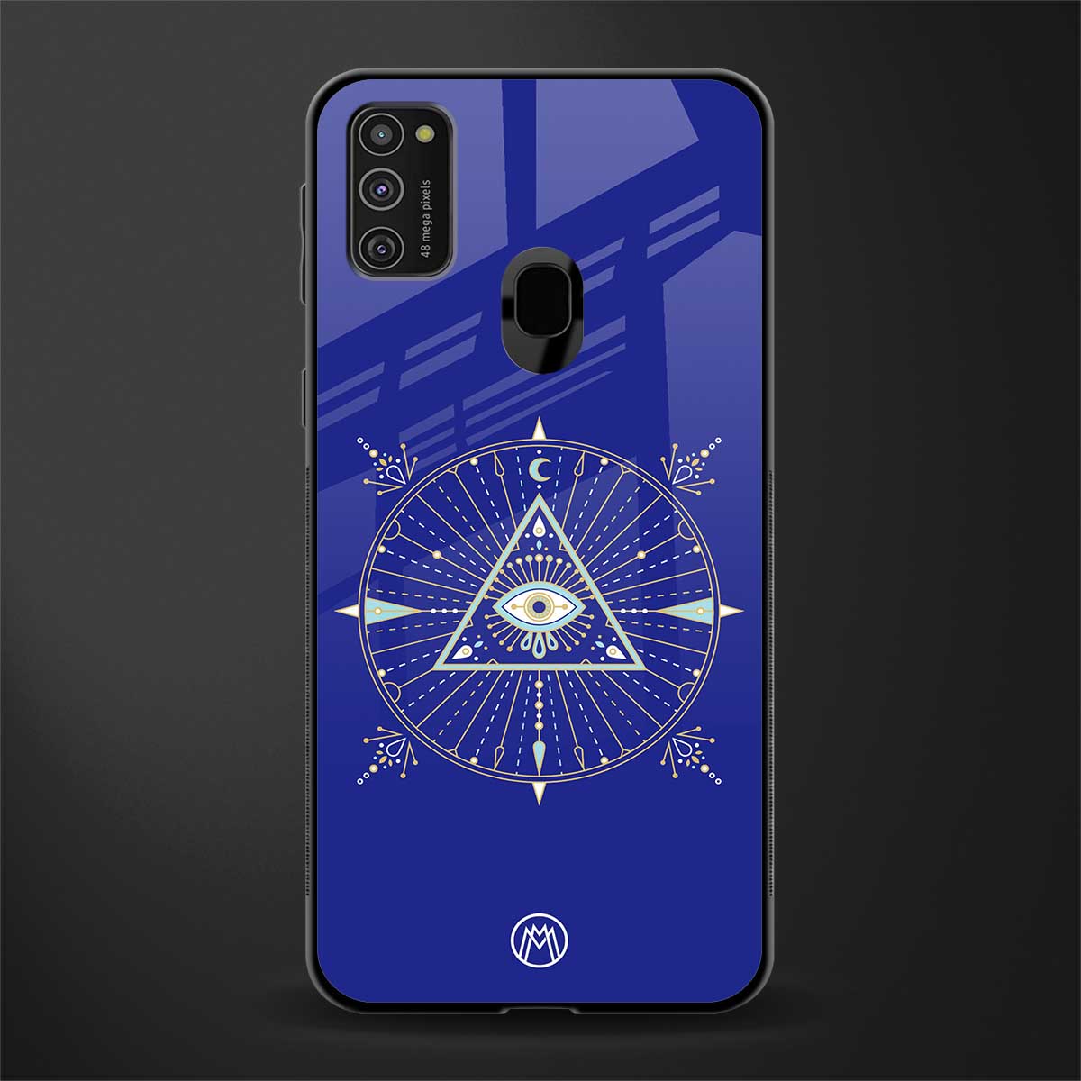 evil eye mandala blue glass case for samsung galaxy m21 image