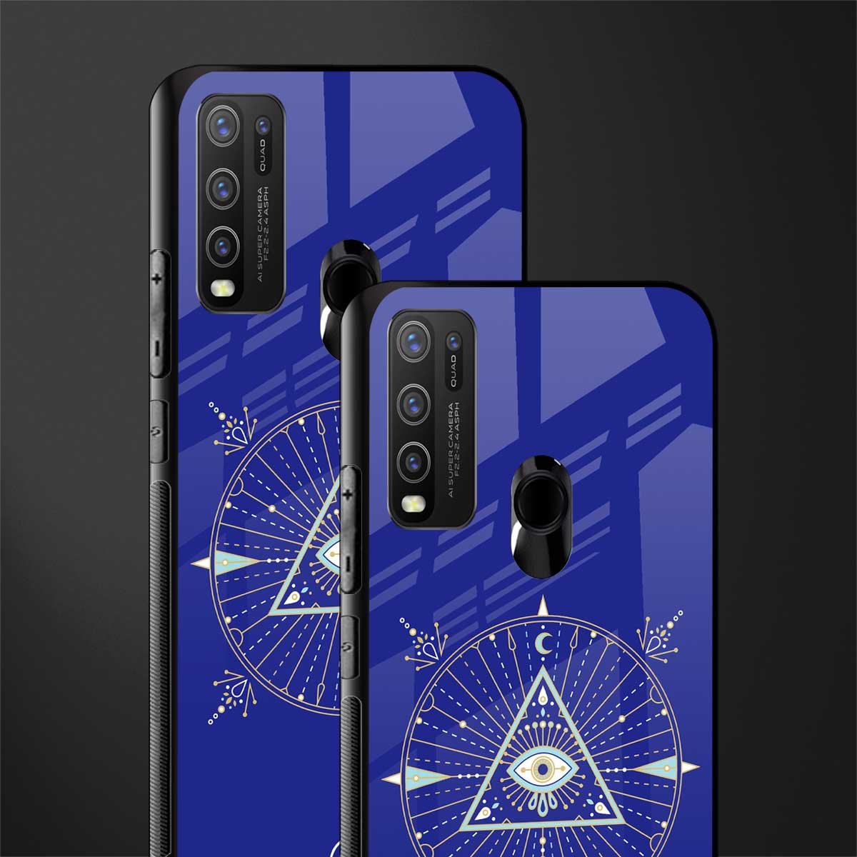 evil eye mandala blue glass case for vivo y50 image-2