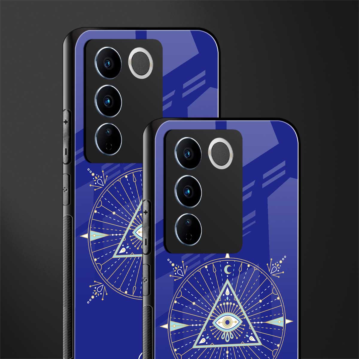 evil eye mandala blue back phone cover | glass case for vivo v27 pro 5g