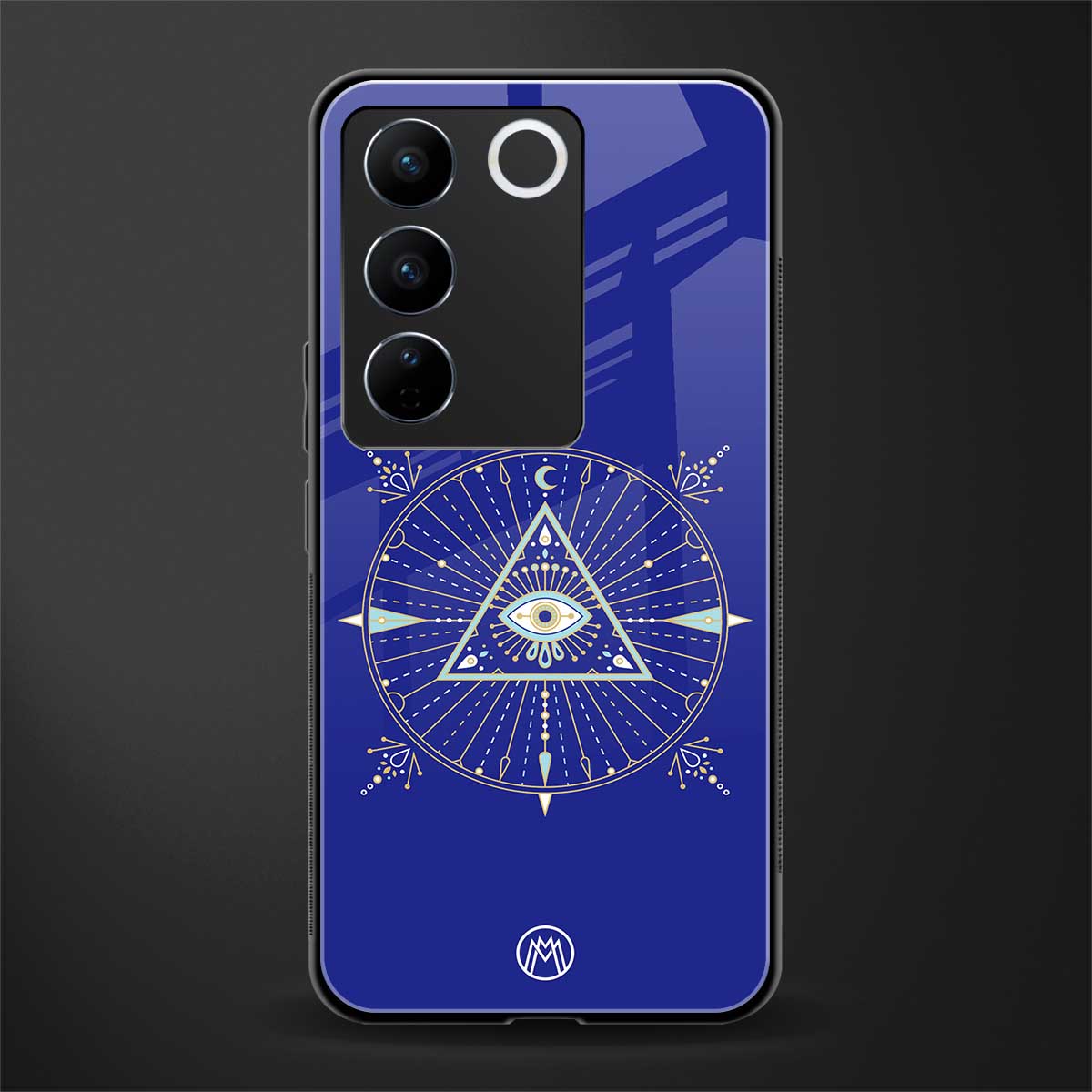 evil eye mandala blue back phone cover | glass case for vivo v27 pro 5g