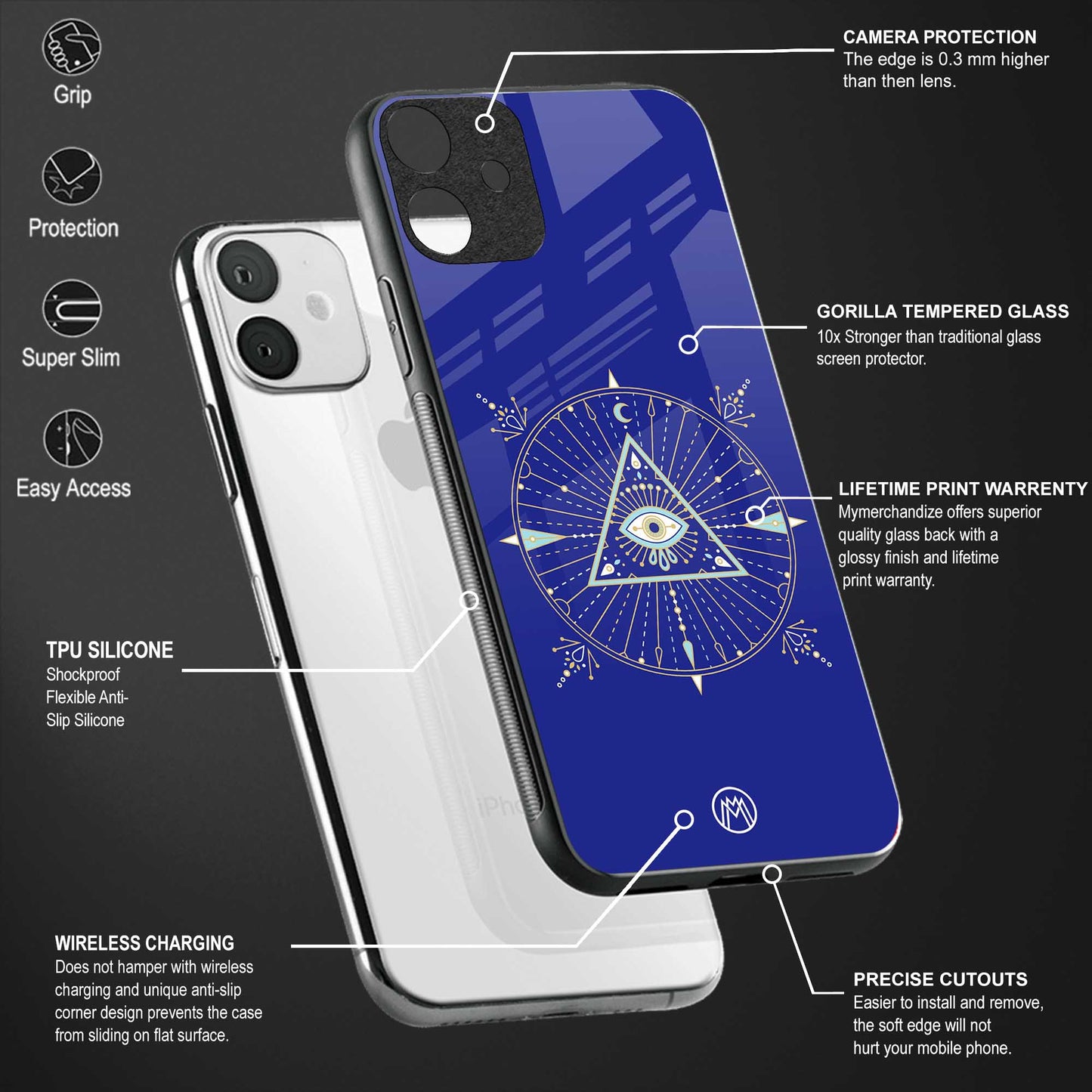 evil eye mandala blue back phone cover | glass case for vivo y16