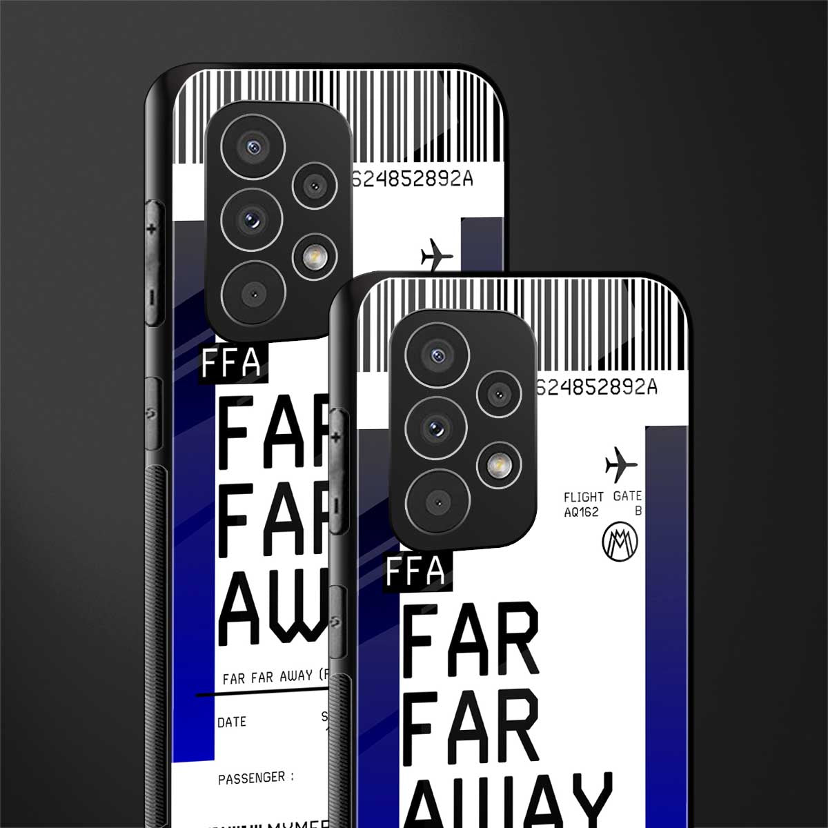 far far away boarding pass ticket back phone cover | glass case for samsung galaxy a73 5g