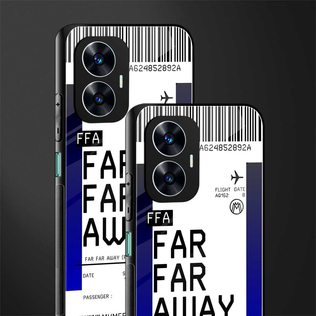 far far away boarding pass ticket back phone cover | glass case for realme c55