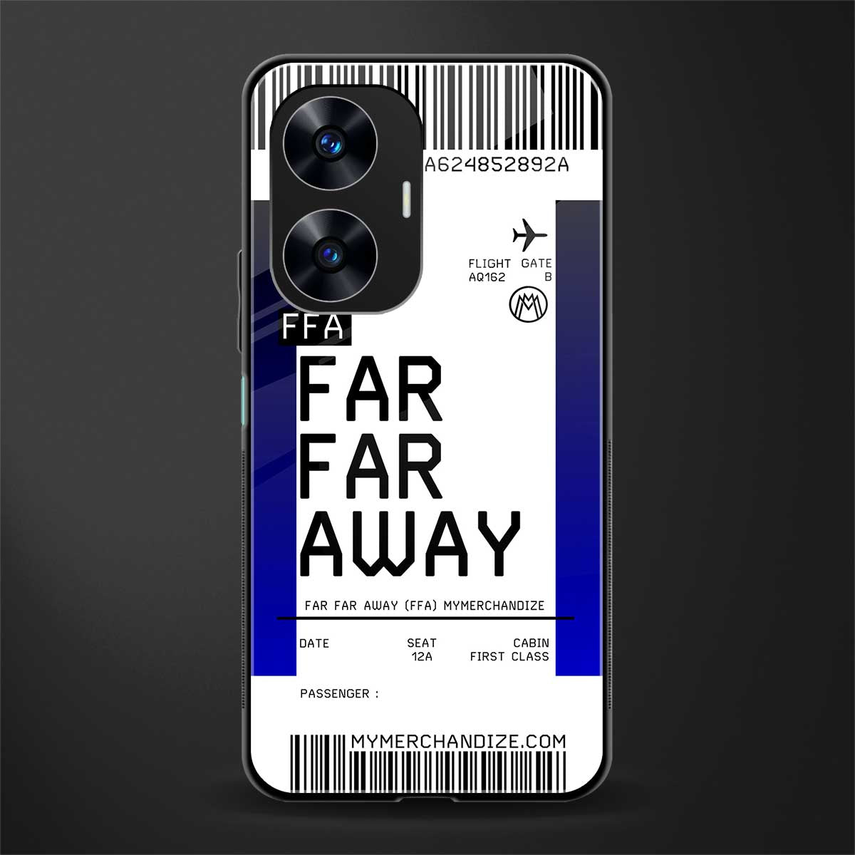 far far away boarding pass ticket back phone cover | glass case for realme c55