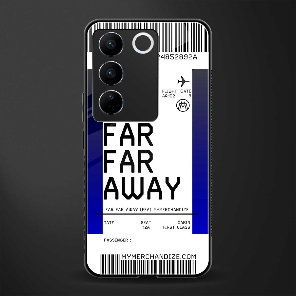 far far away boarding pass ticket back phone cover | glass case for vivo v27 pro 5g