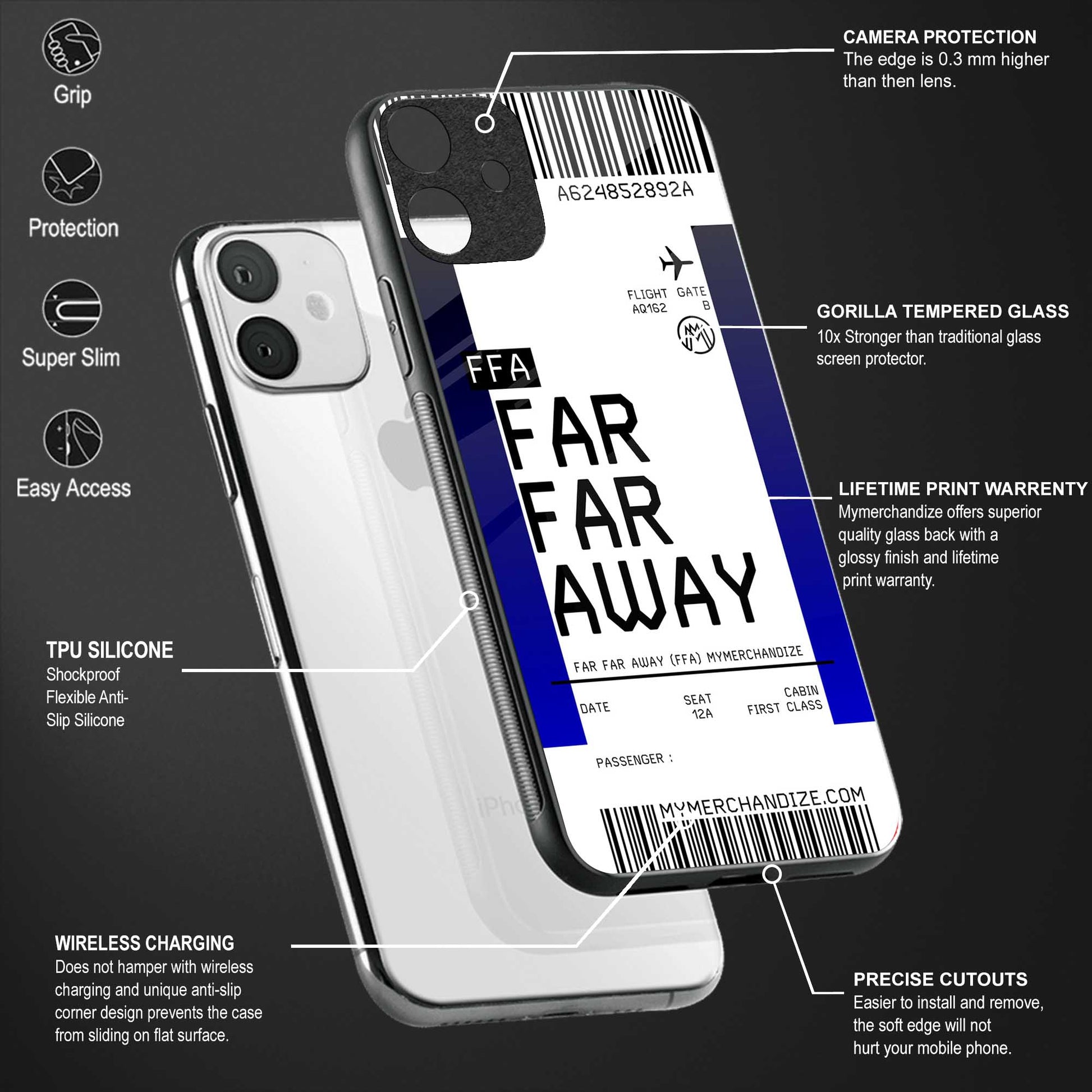 far far away boarding pass ticket back phone cover | glass case for redmi note 11 pro plus 4g/5g