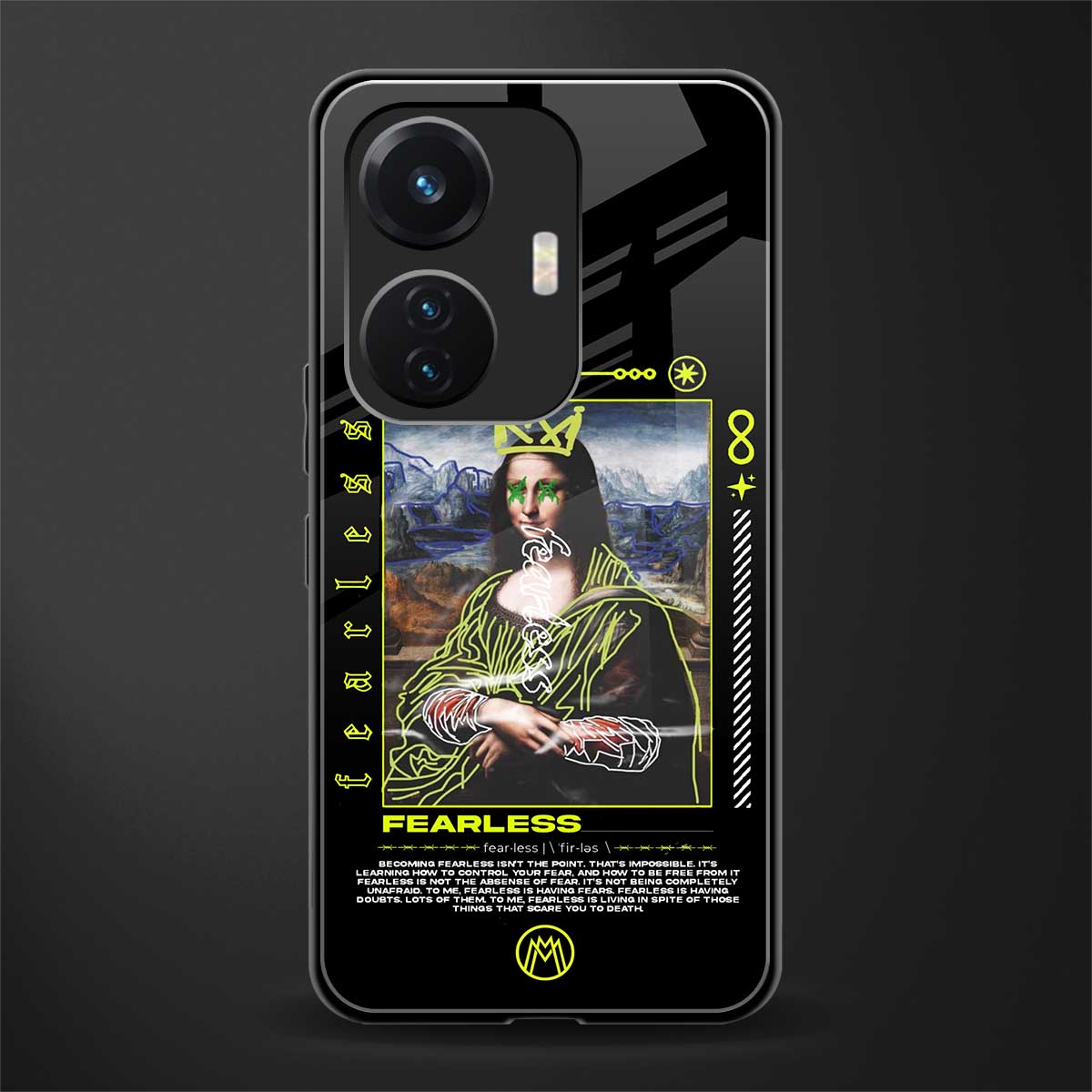 fearless mona lisa back phone cover | glass case for vivo t1 44w 4g