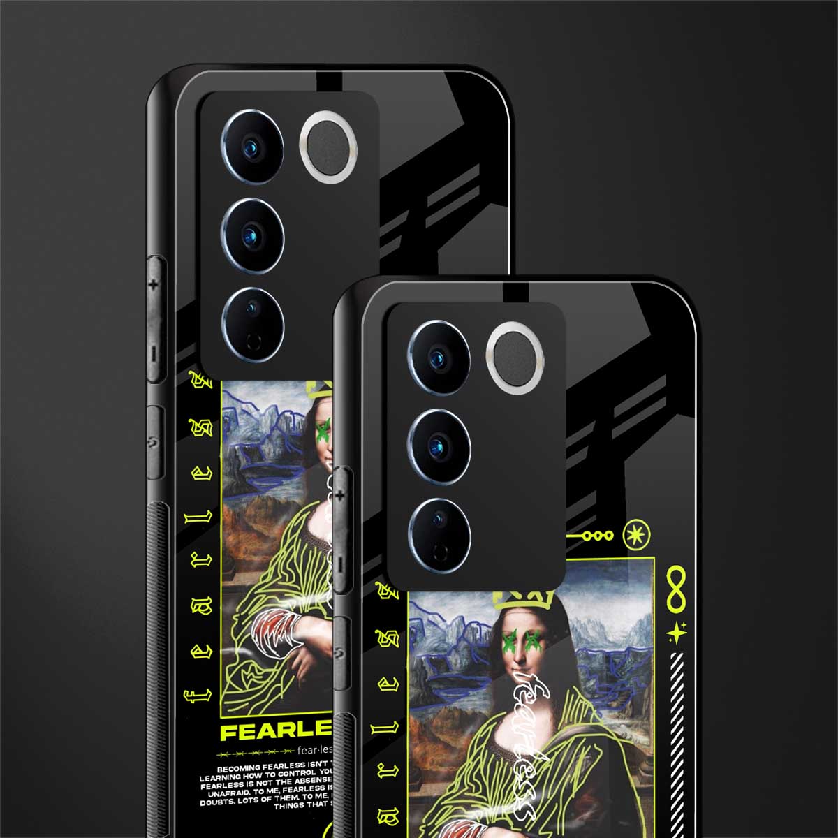 fearless mona lisa back phone cover | glass case for vivo v27 pro 5g