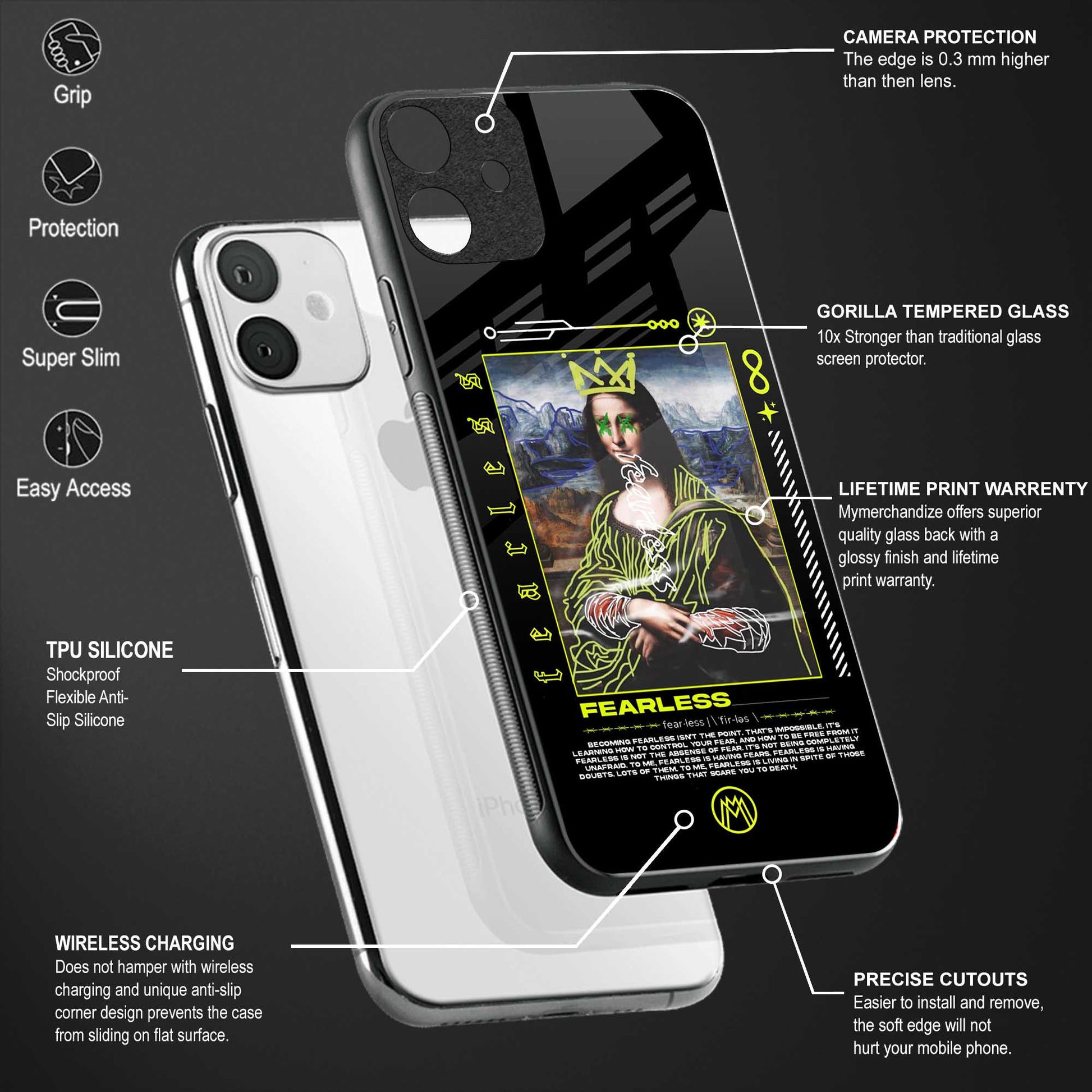 fearless mona lisa back phone cover | glass case for vivo t1 44w 4g