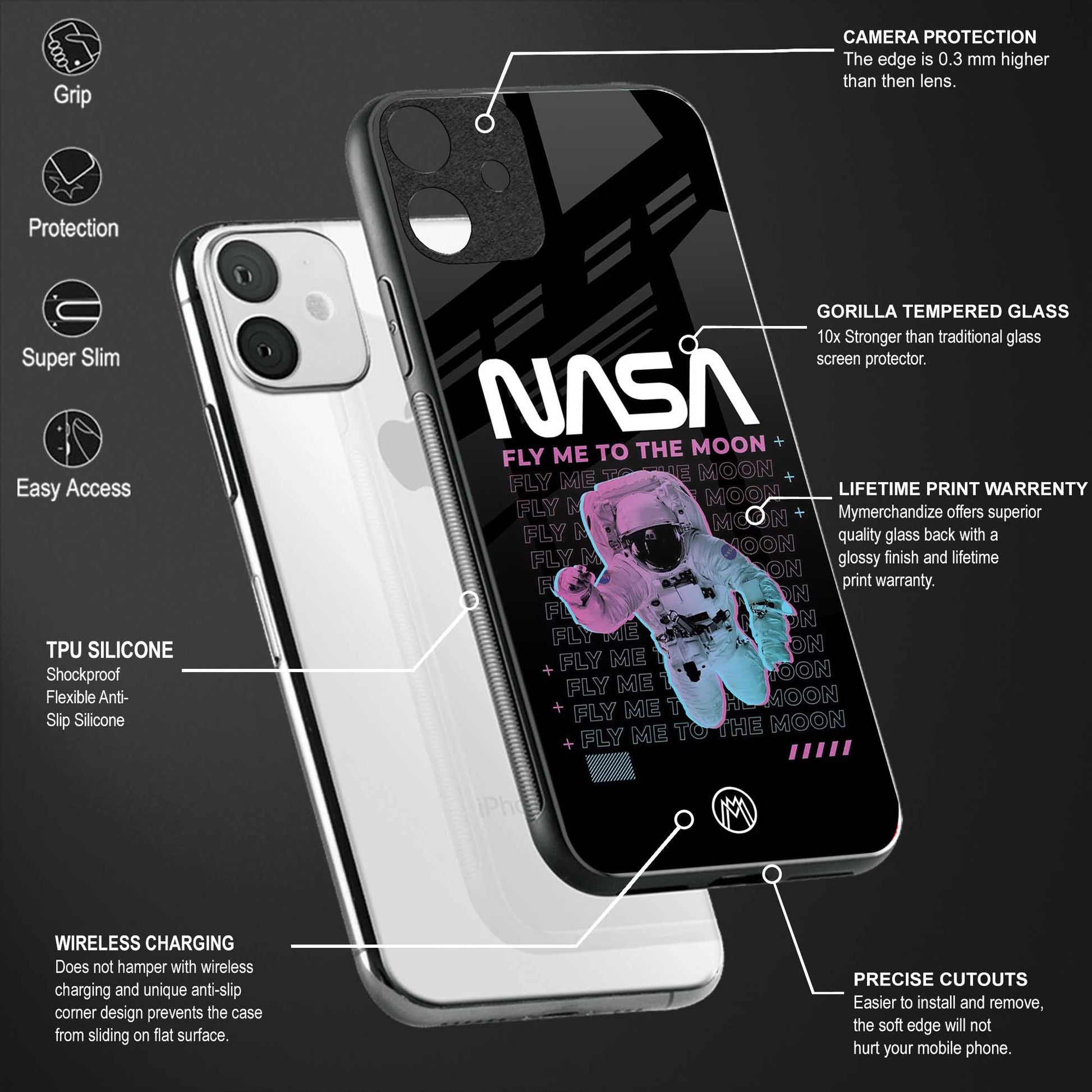 fly me to the moon back phone cover | glass case for vivo t1 44w 4g