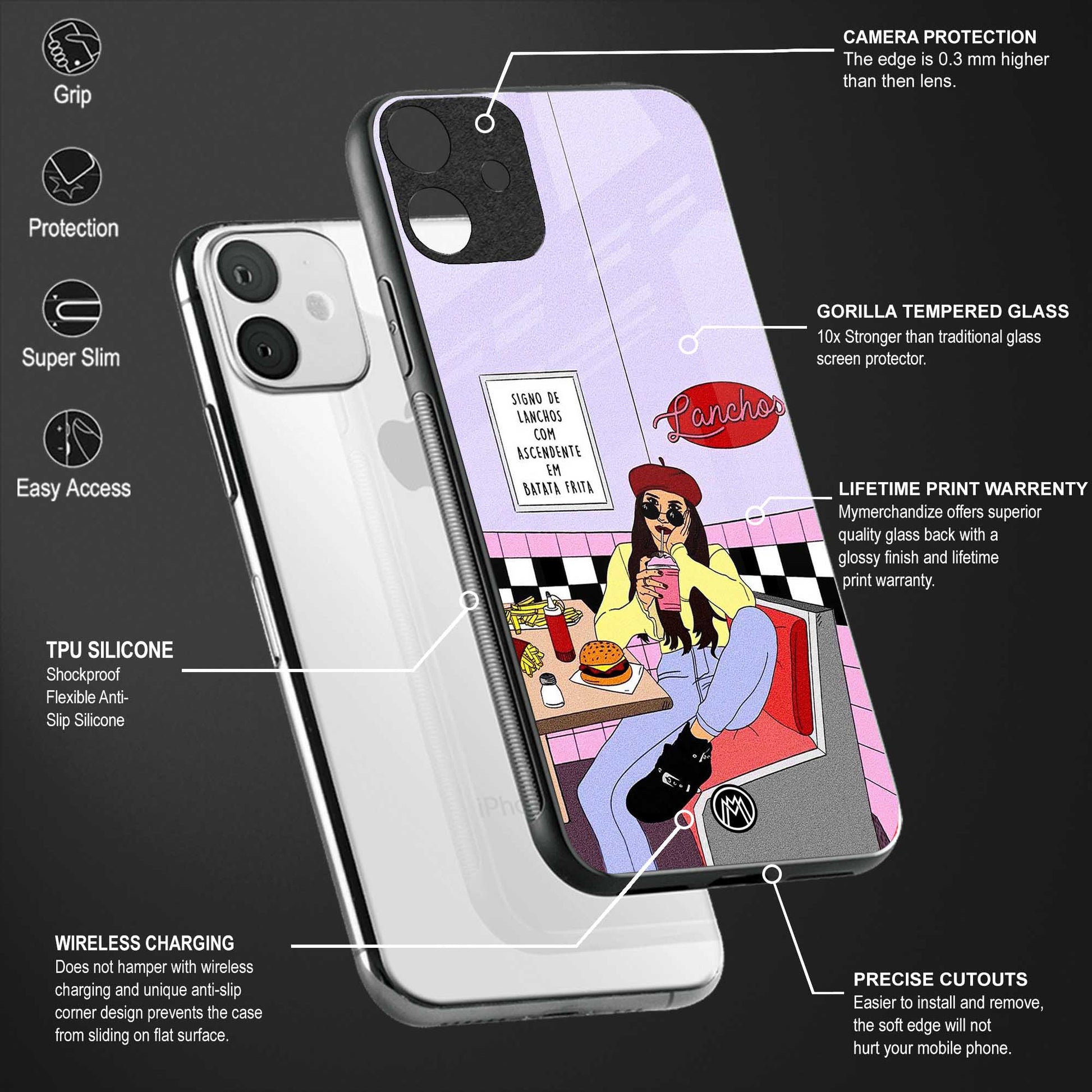 foodie diner back phone cover | glass case for vivo y73