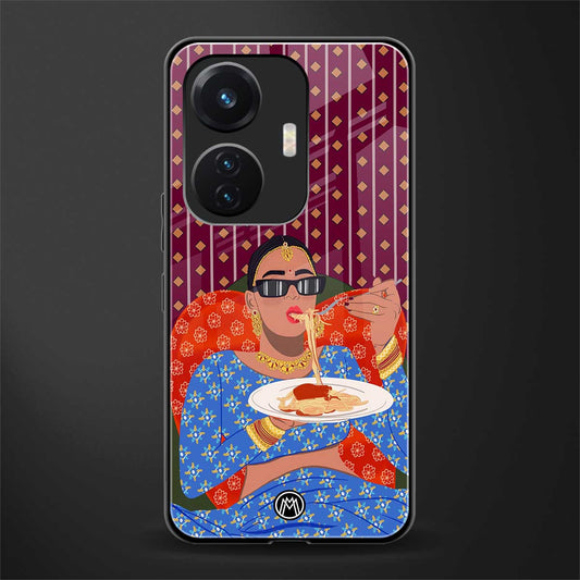 foodie queen back phone cover | glass case for vivo t1 44w 4g