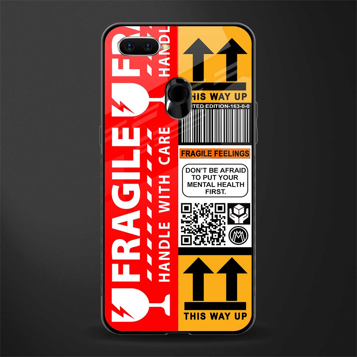 fragile feelings glass case for oppo a7 image
