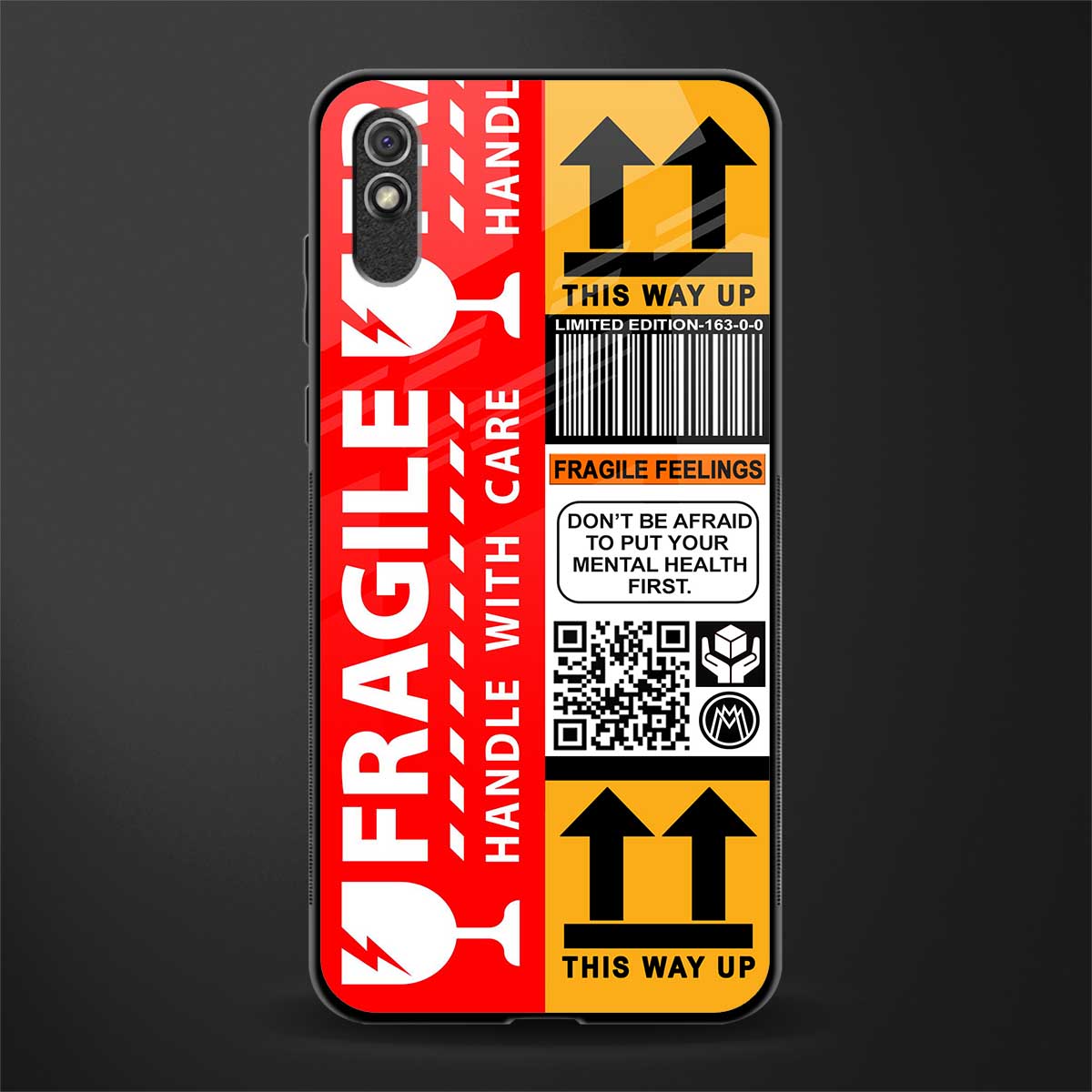 fragile feelings glass case for redmi 9i image