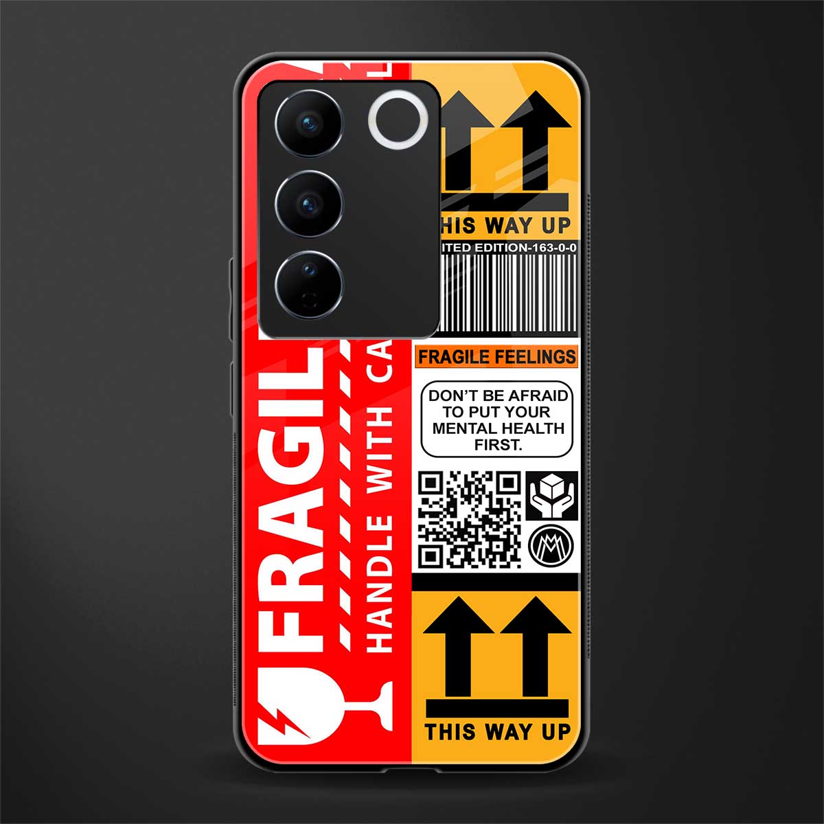 fragile feelings back phone cover | glass case for vivo v27 pro 5g