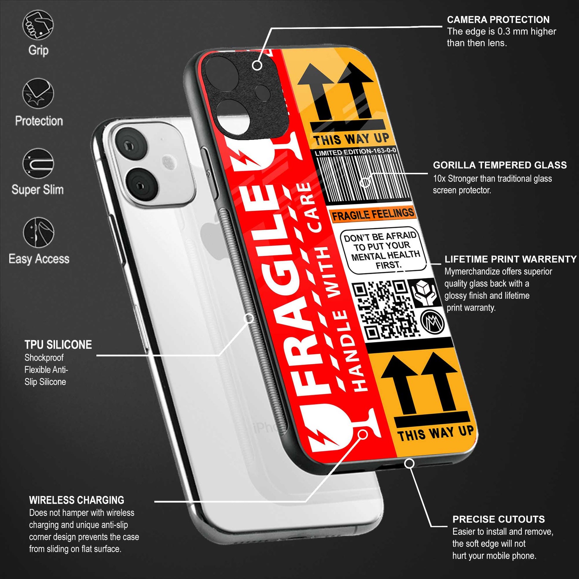 fragile feelings back phone cover | glass case for vivo v27 pro 5g