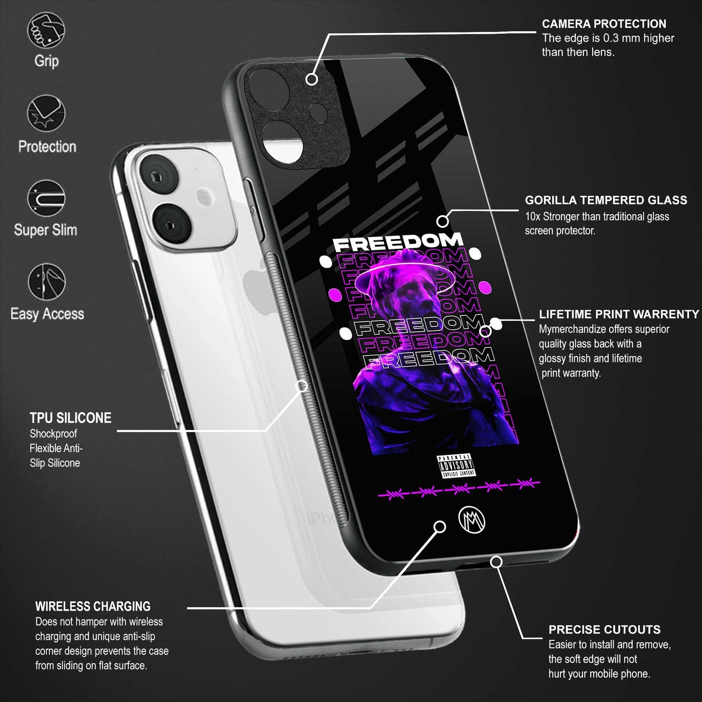 freedom back phone cover | glass case for vivo v25 pro 5g