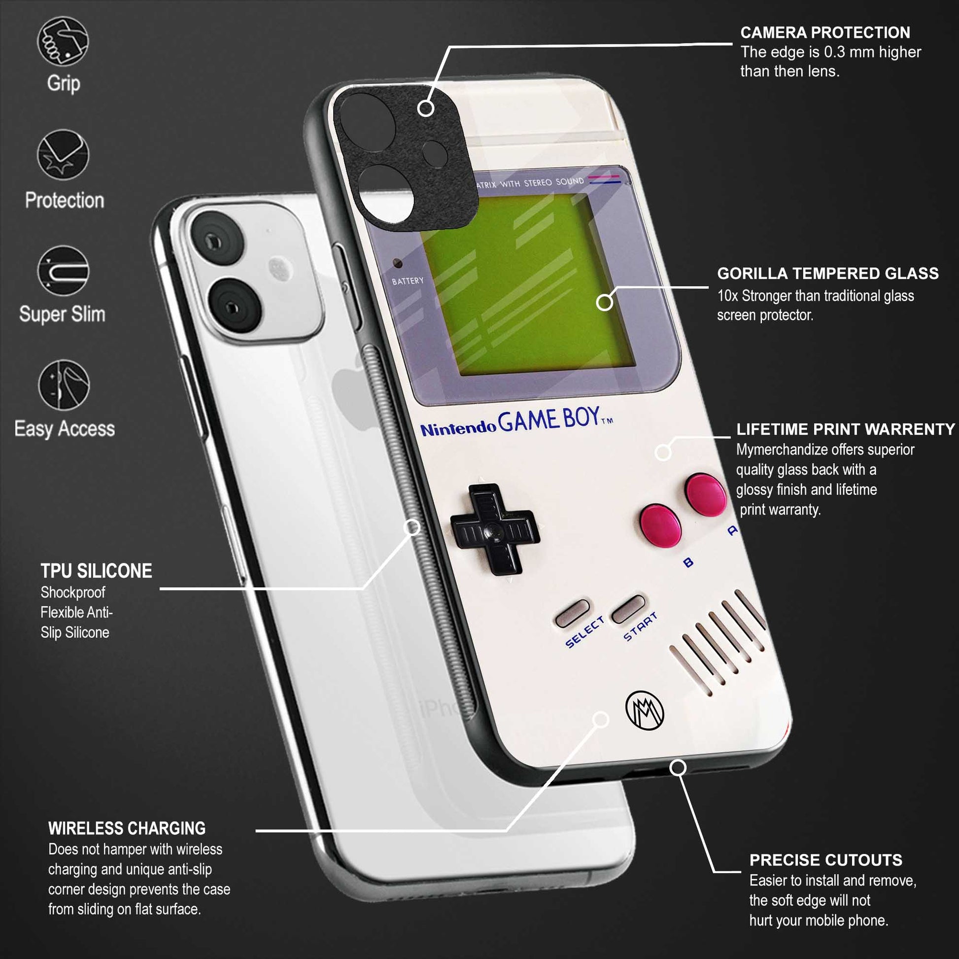 gameboy classic back phone cover | glass case for vivo t1 44w 4g